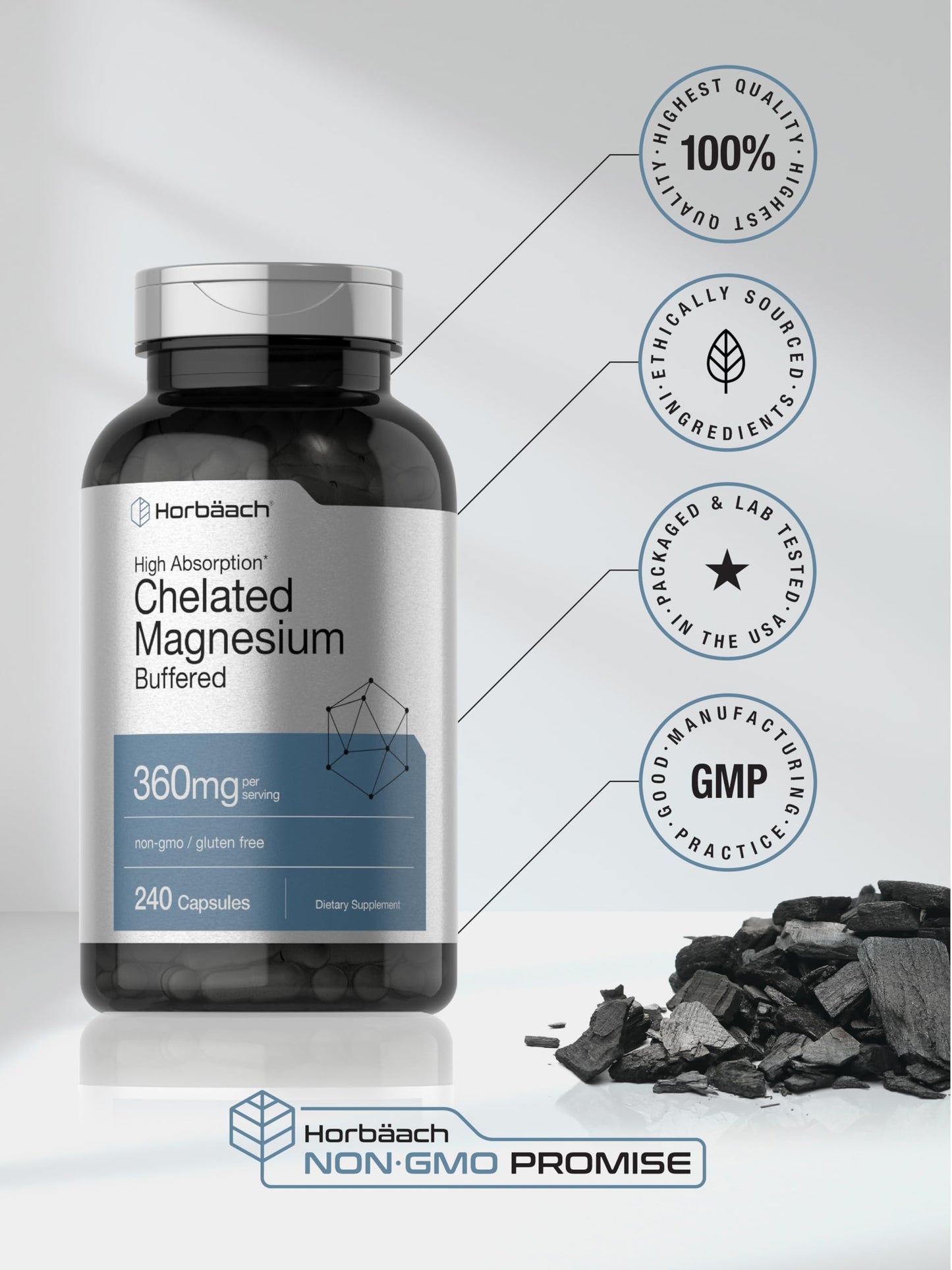 Horbäach Chelated Magnesium 360mg Capsules, 240 Capsules