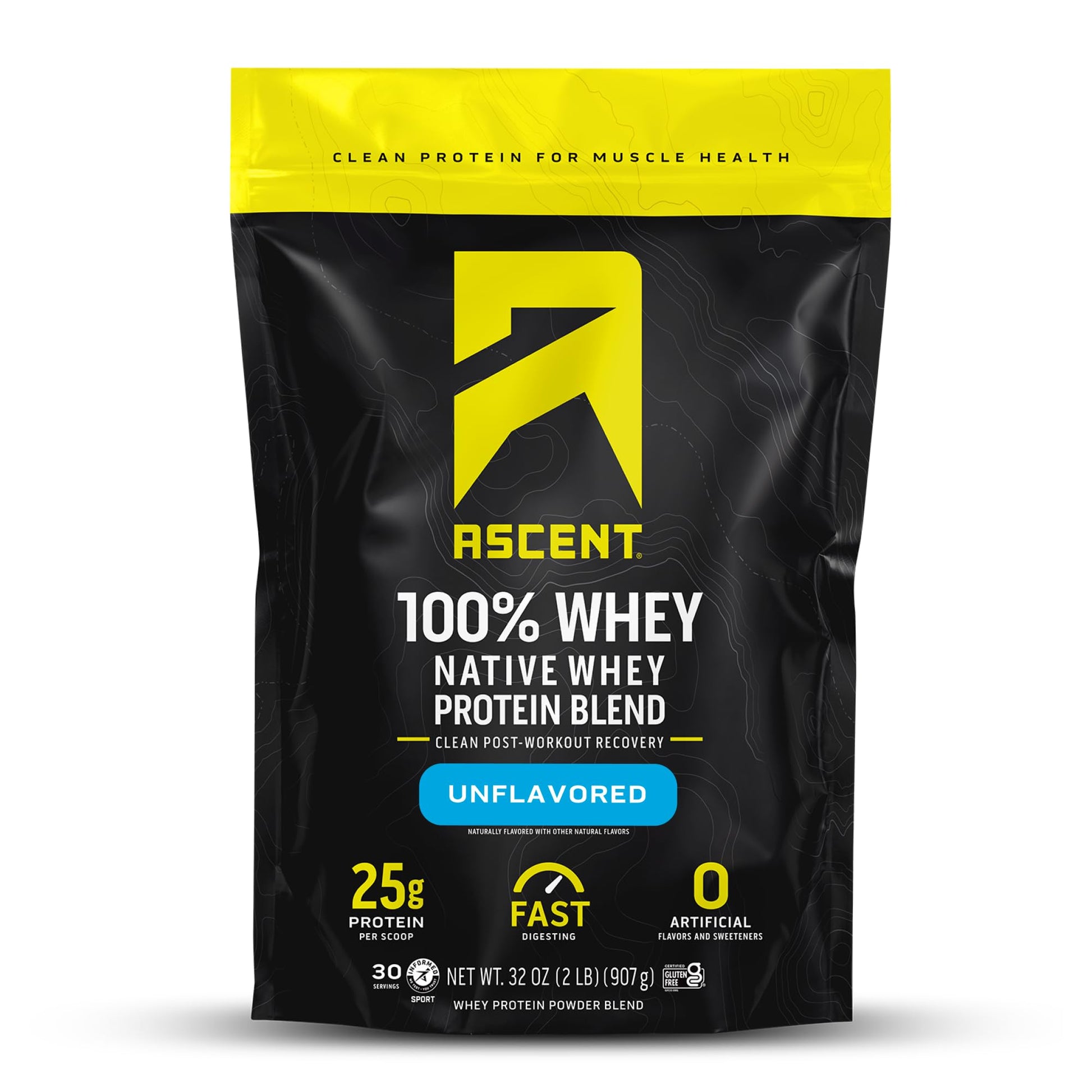 Ascent Unflavored Native Whey Protein Powder, 32 Oz