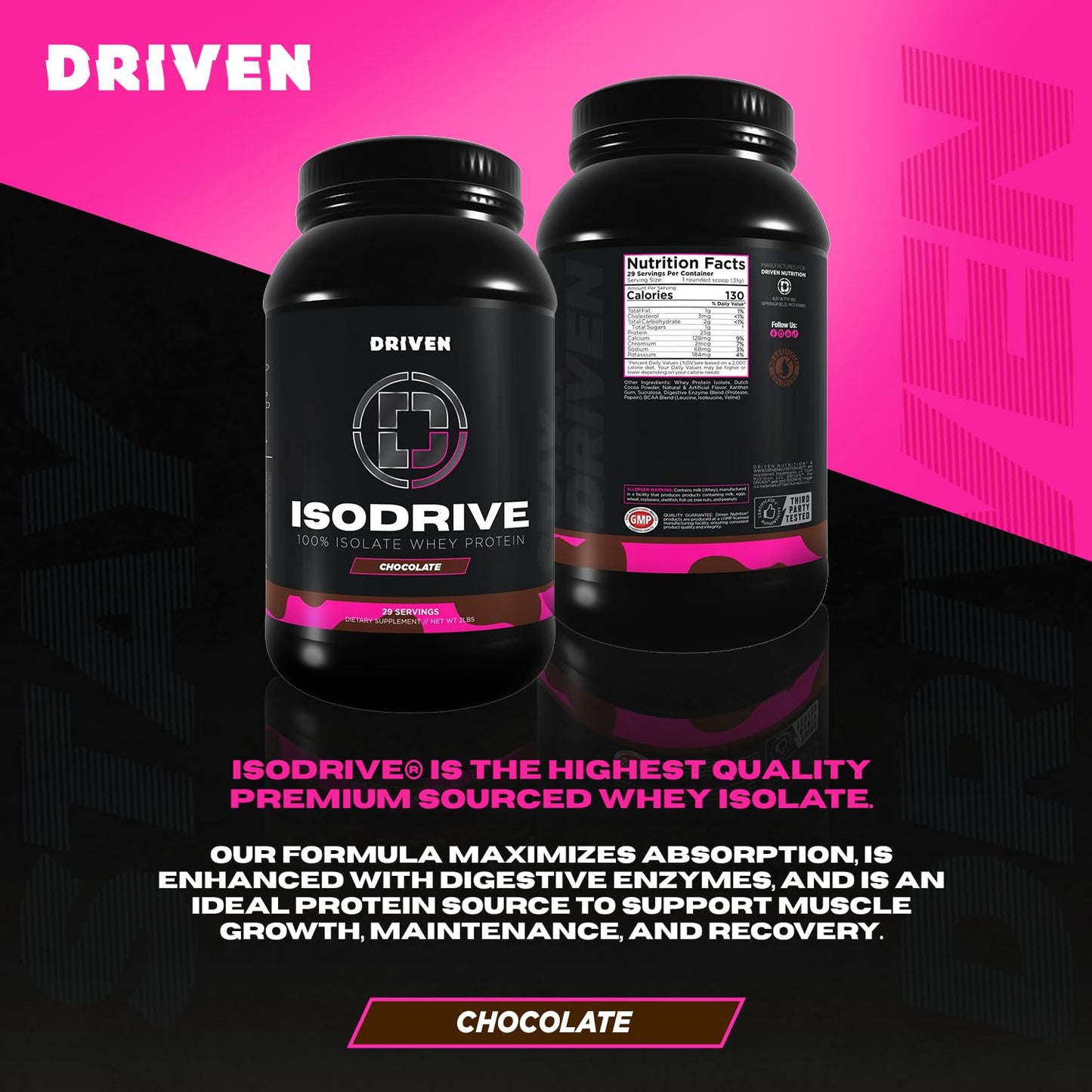 Driven Nutrition IsoDrive Whey Isolate Protein Powder 32 Servings