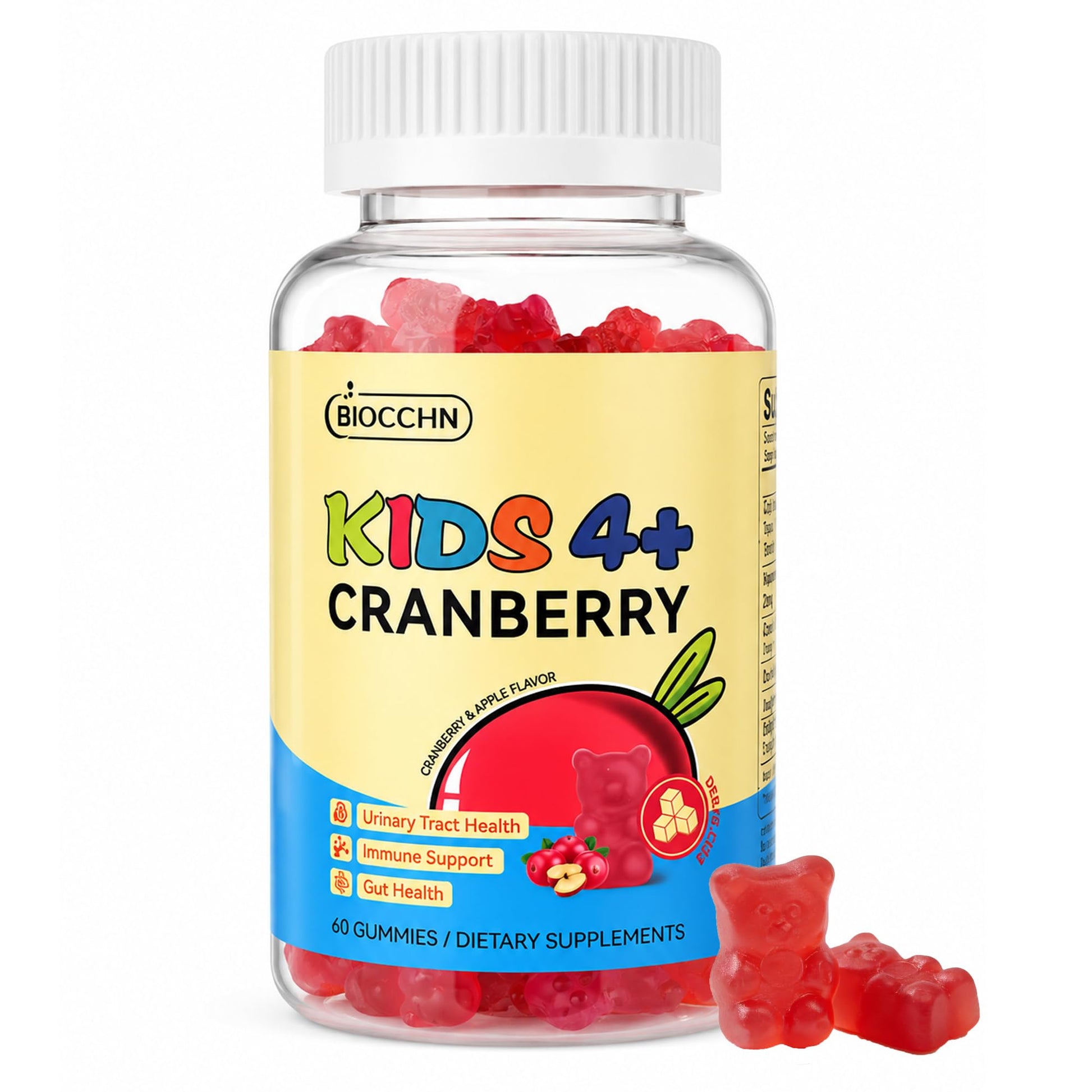 BIOCCHN Cranberry Gummies for Kids, D-Mannose Urinary Tract Health & Immune Support, 60 Count