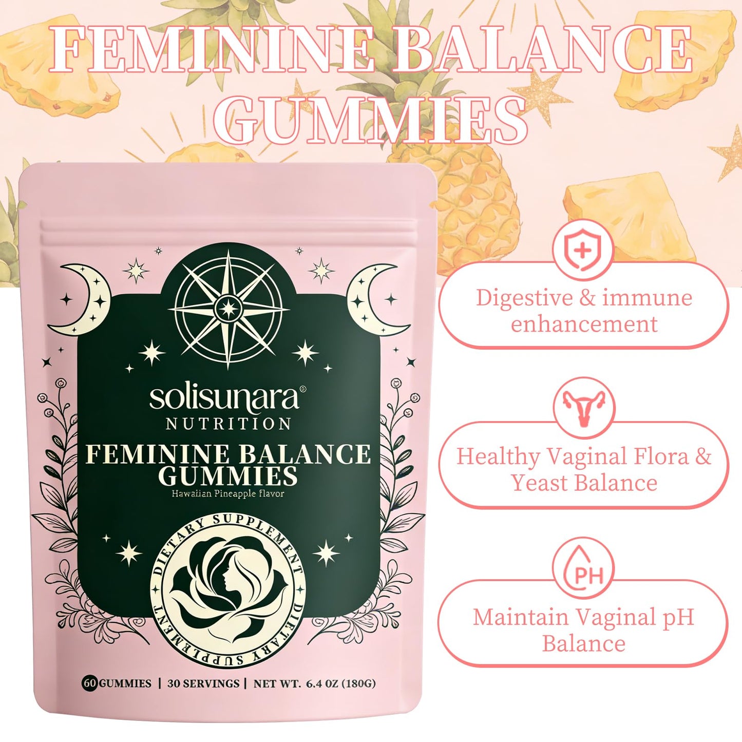 Taeci Feminine Balance Gummies for Women with Probiotics & Cranberry Extract – Pineapple, Gummy, 60 Count