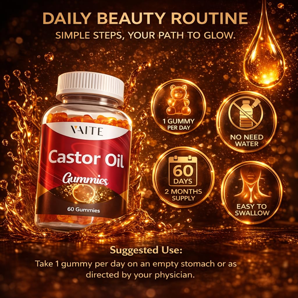 VAITE Castor Oil Gummies 1000mg, 60 Chewables