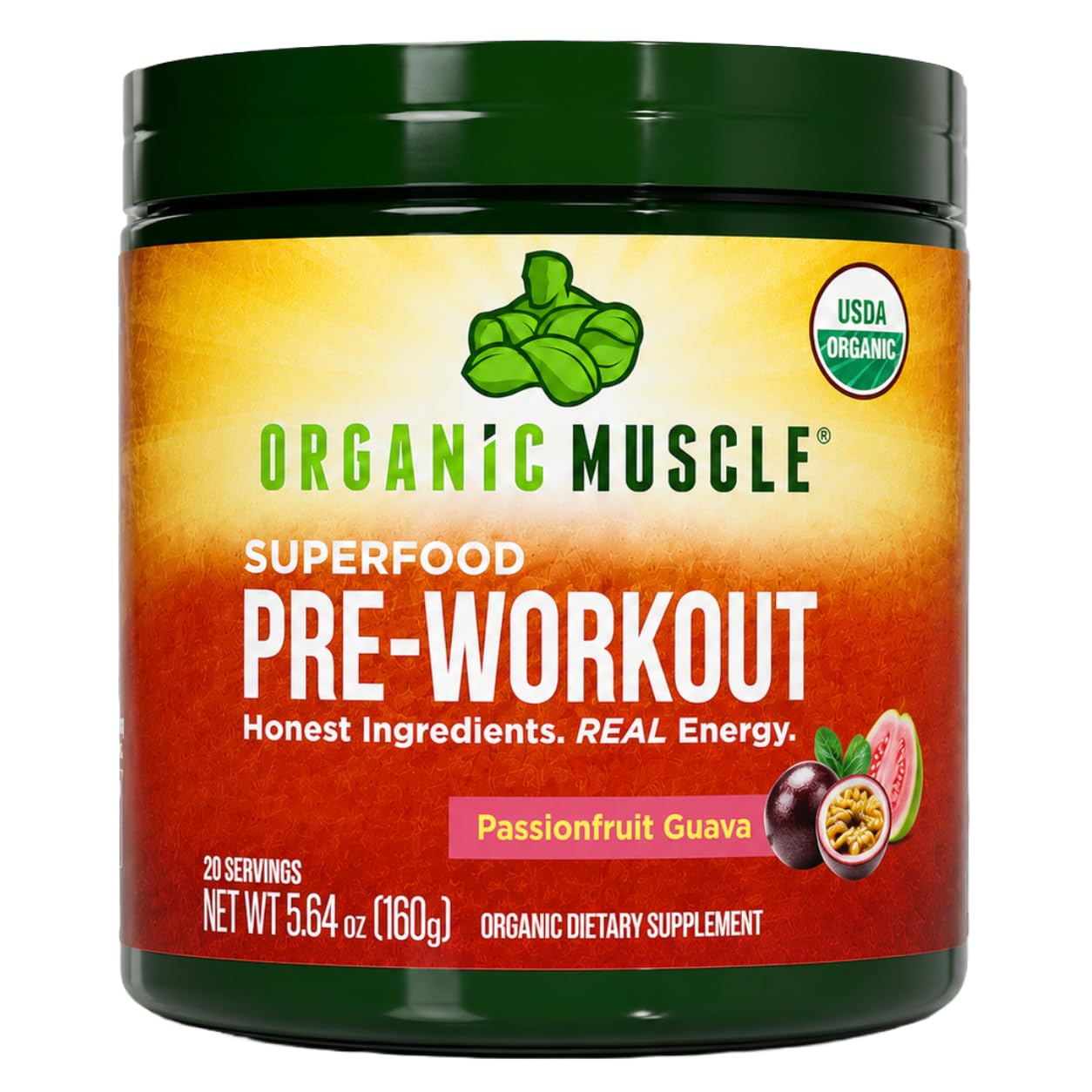 Organic Muscle Pre Workout Powder Passionfruit Guava 5.64 oz