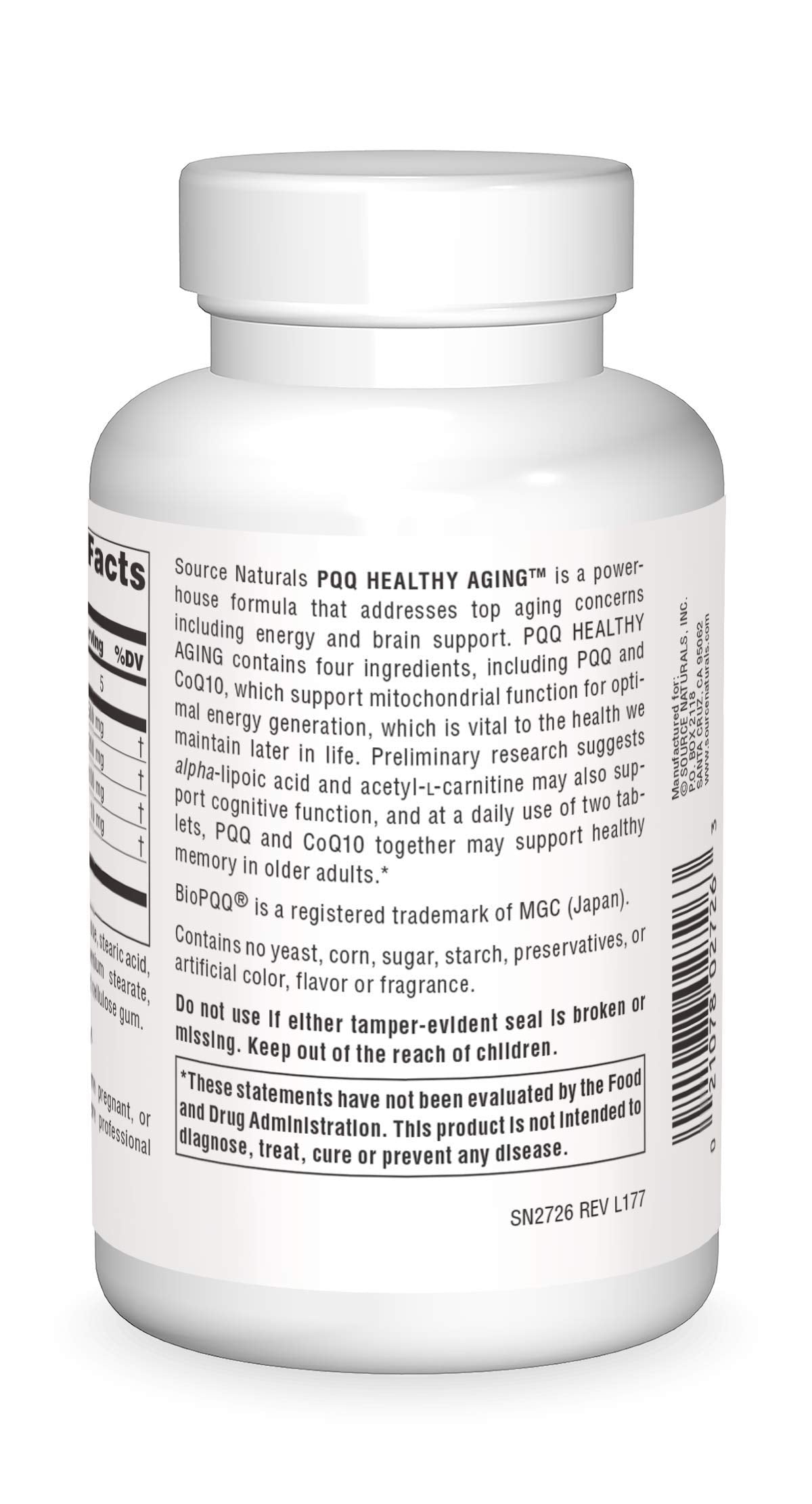 Source Naturals PQQ Healthy Aging - for Mitochondrial Energy & Brain Support, 90 Tablets
