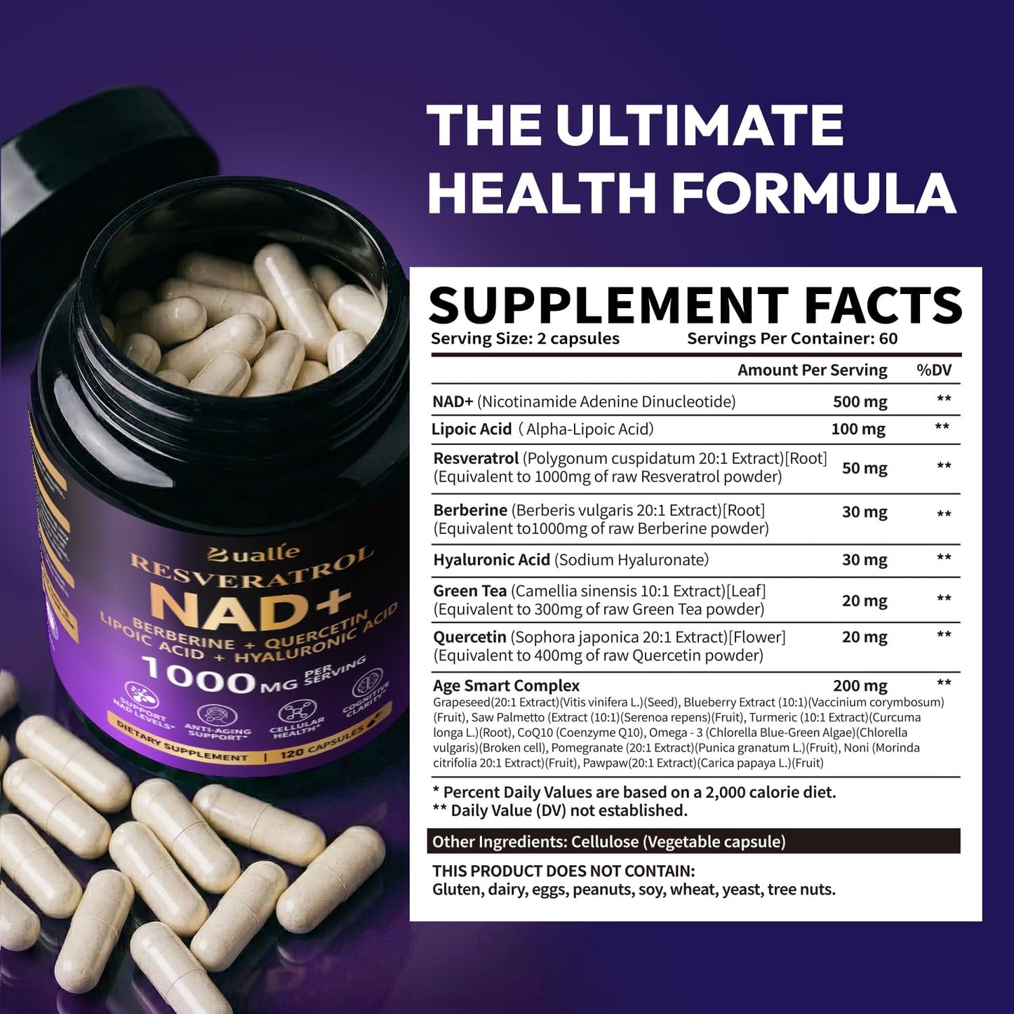 Bermellon Liposomal NAD Resveratrol Supplement Capsule, 120 Count