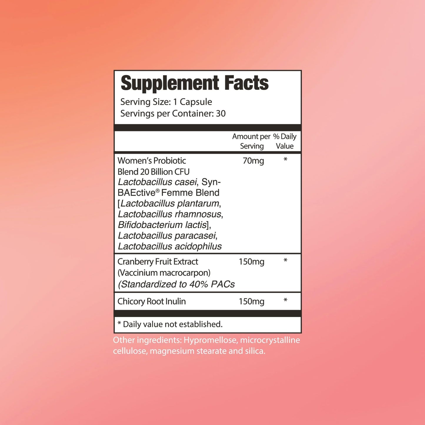 Omax3 Womens Probiotic + Prebiotic Capsule 20 Billion CFU, 6 Clinically Proven Strains, Cranberry & Chicory Root, 90 Count