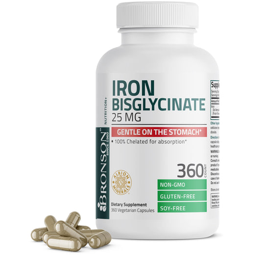 Bronson Iron Bisglycinate 25 mg, 360 Vegetarian Capsules