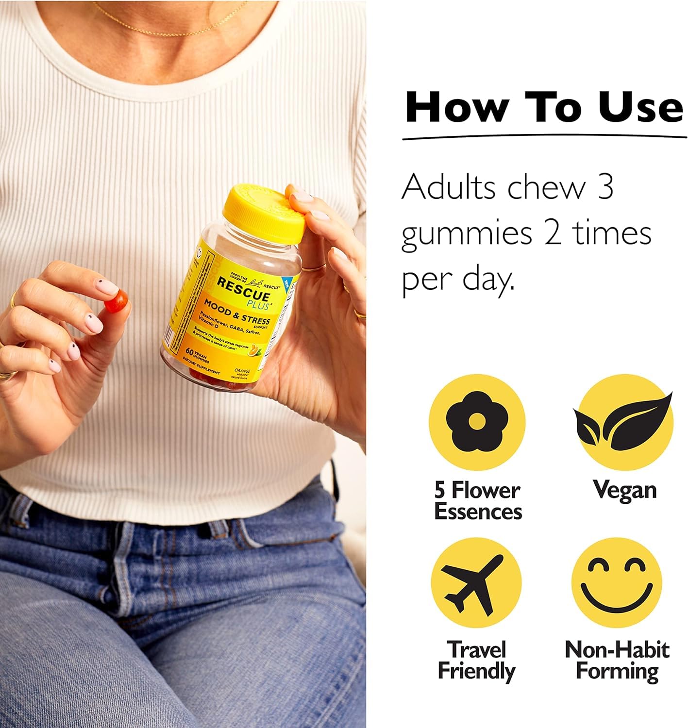 RESCUE Bach Plus Mood & Stress Support Gummies, 3 Pack, 180 Count
