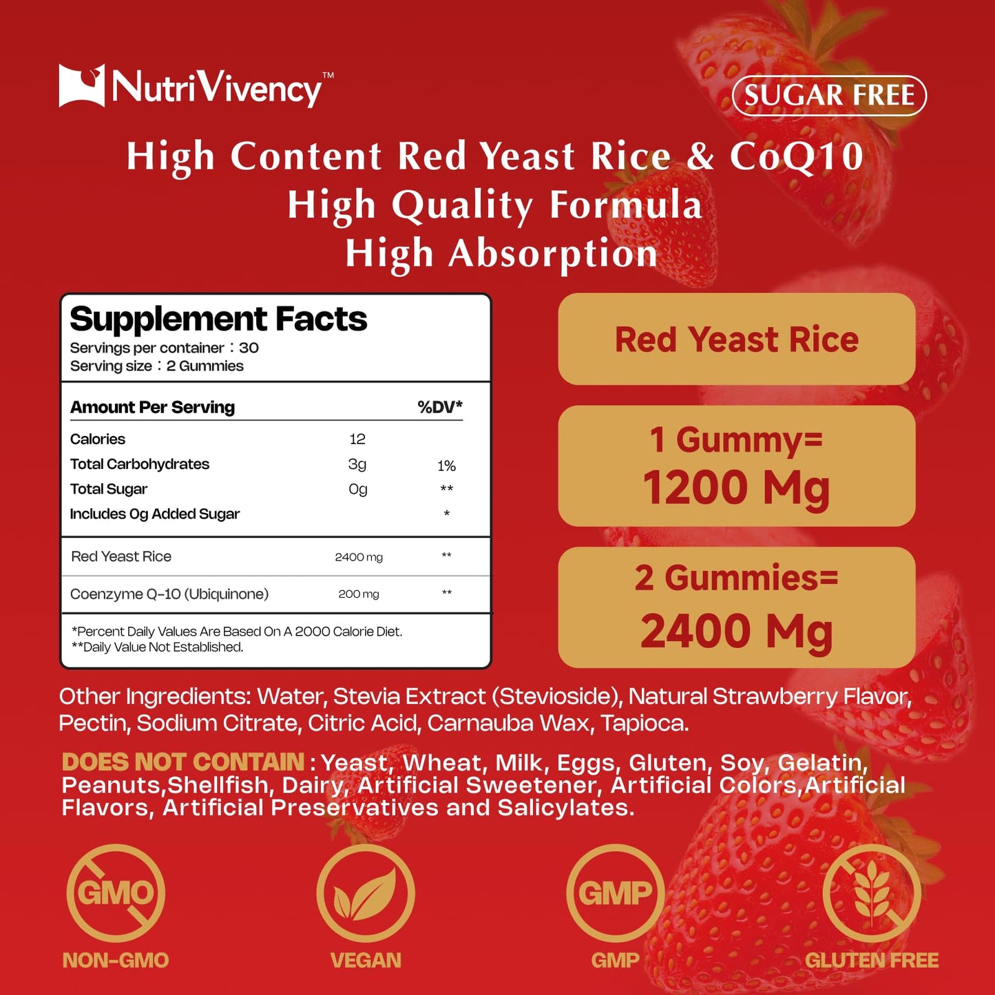 NutriVivency Red Yeast Rice with CoQ10 Gummies, 60 Counts