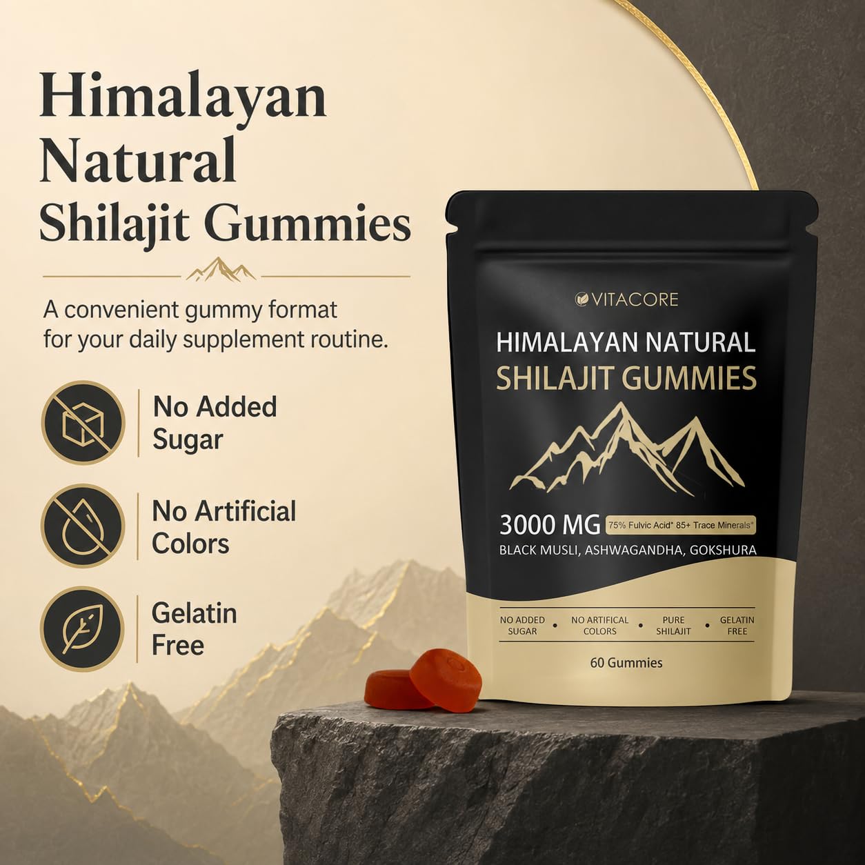 Velvra Cleanse Vitacore Himalayan Shilajit Gummies with Fulvic Acid, 60 Count