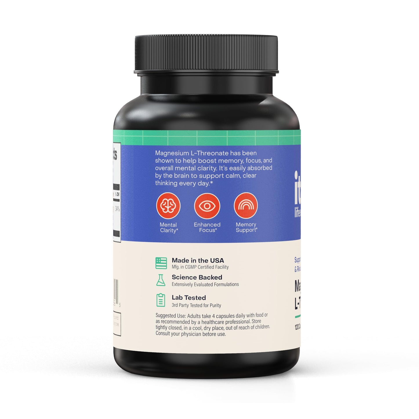 Italic Life Sciences Magnesium L-Threonate 2000mg Capsules, 120 Count