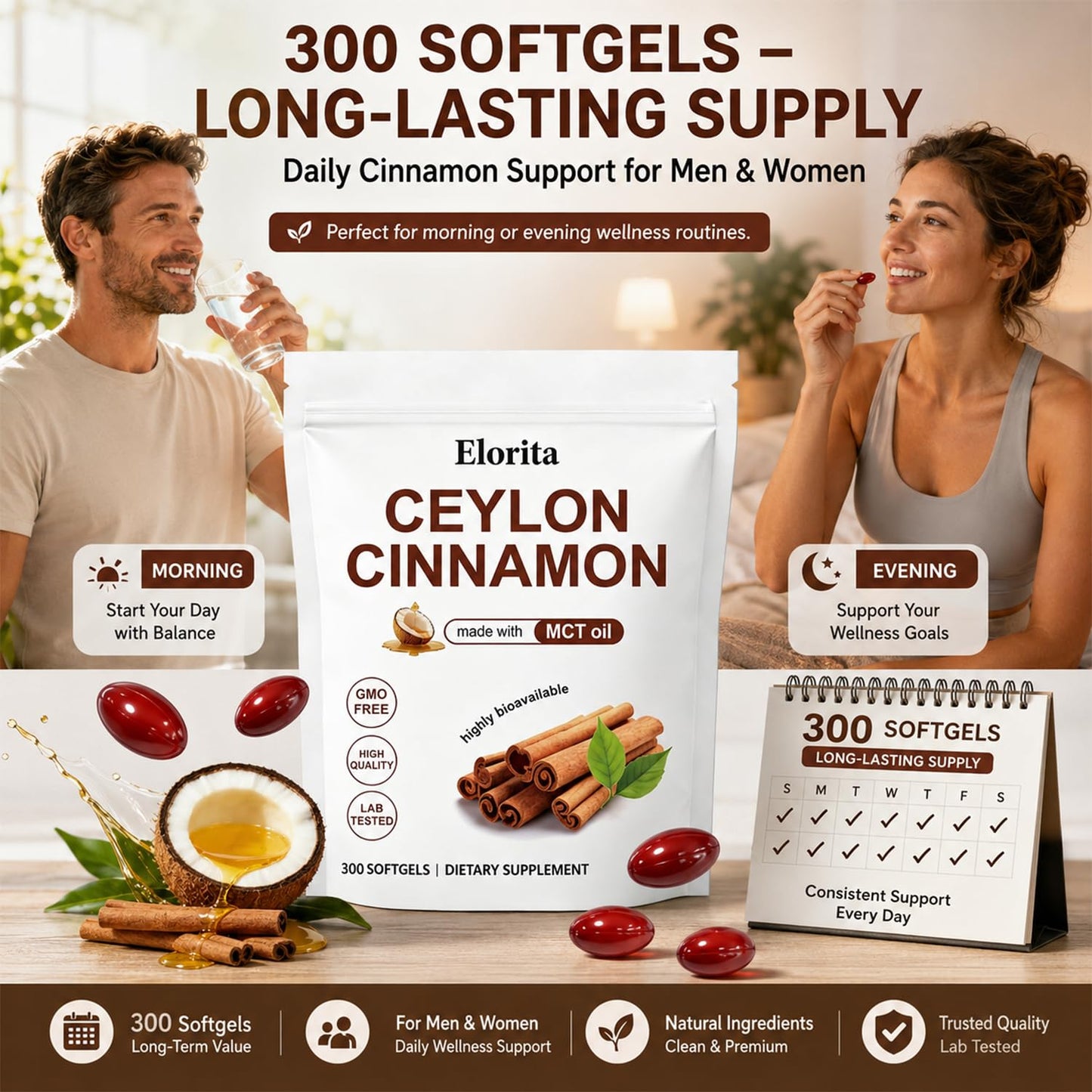 Menjint Elorita Ceylon Cinnamon Soft Gels, 300 Count