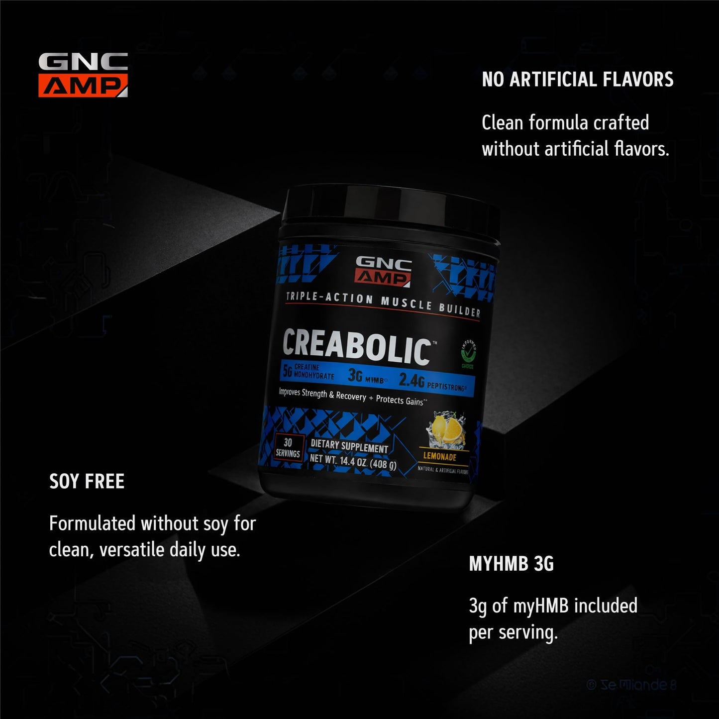 GNC AMP Creabolic Creatine Monohydrate Powder, 14.3 oz