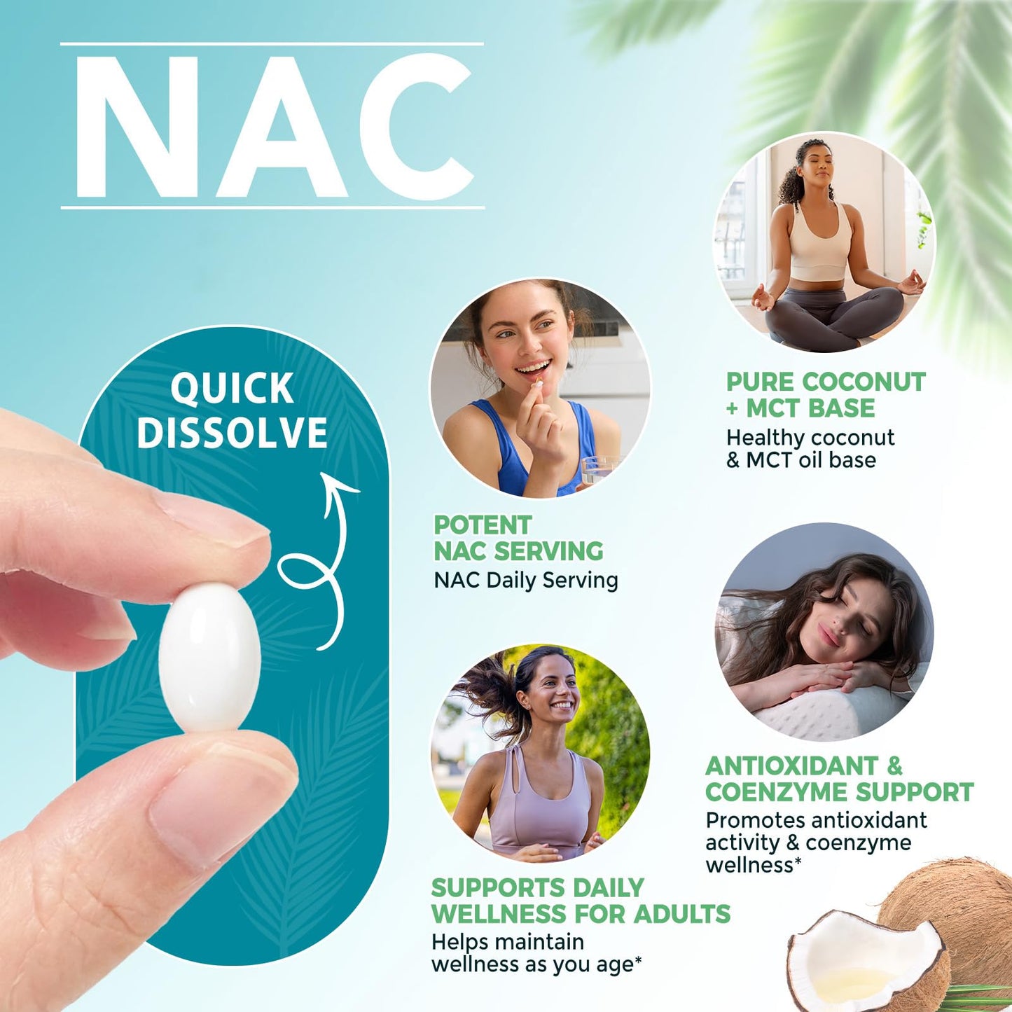 AIQIUSHA NAC Supplement 600mg Softgels, N-Acetyl Cysteine with Coconut & MCT Oil, 300 Softgels