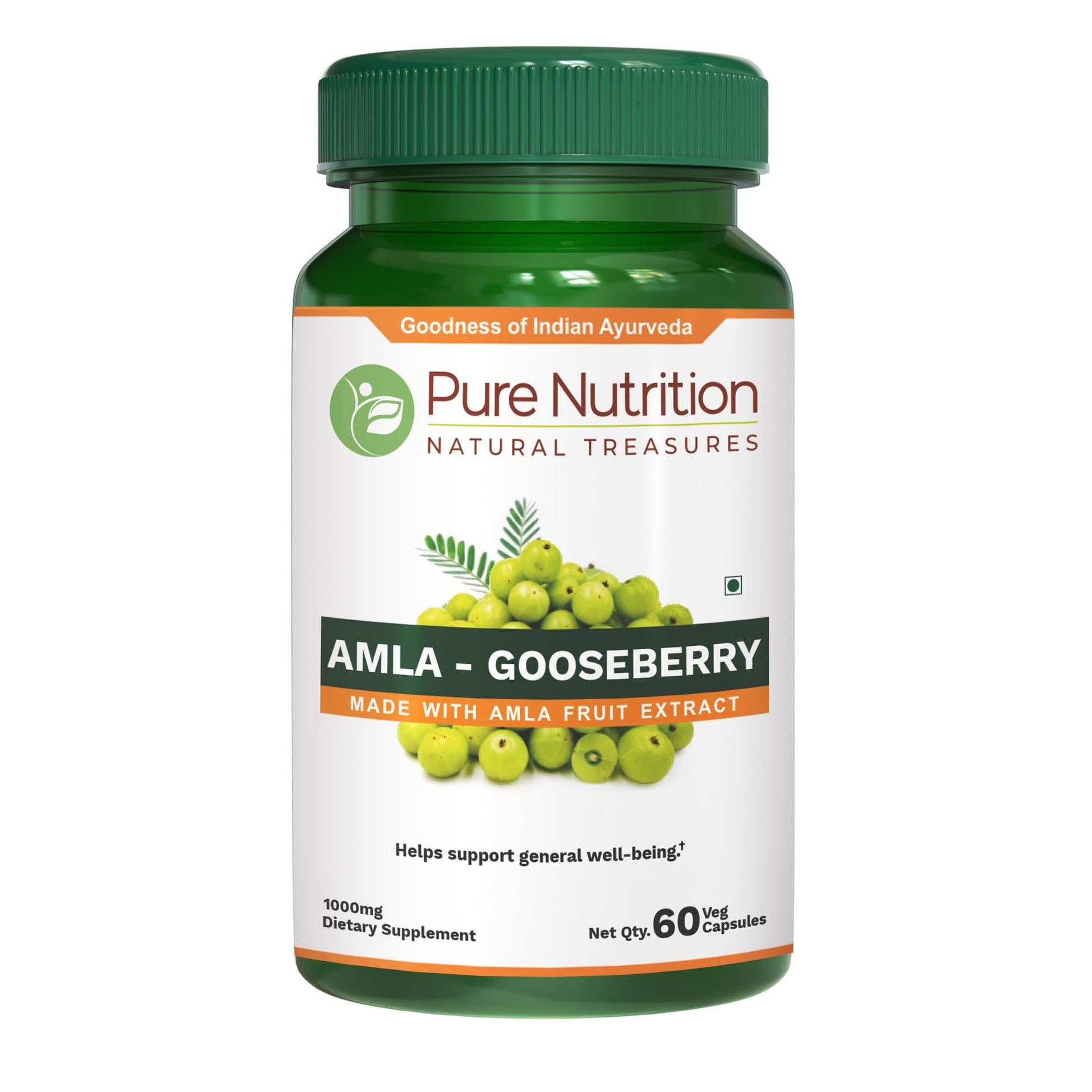Pure Nutrition Natural Treasures Amla Capsules (Indian Gooseberry) 1000 mg per Serving, 60 Veg Capsules
