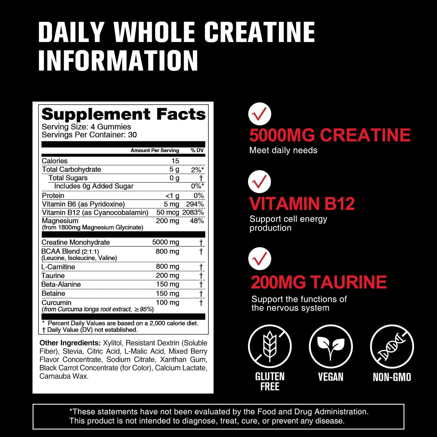 DailyWhole Organics Creatine Monohydrate Gummies Complex 9000mg Gummy 120