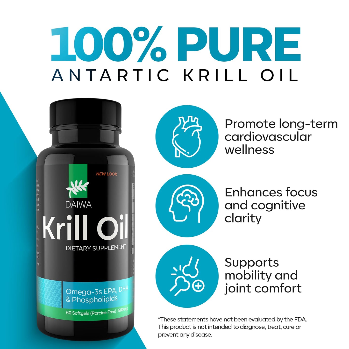 Daiwa Health Development Krill Oil 1000mg, EPA DHA Omega 3 Capsules, 60 Count