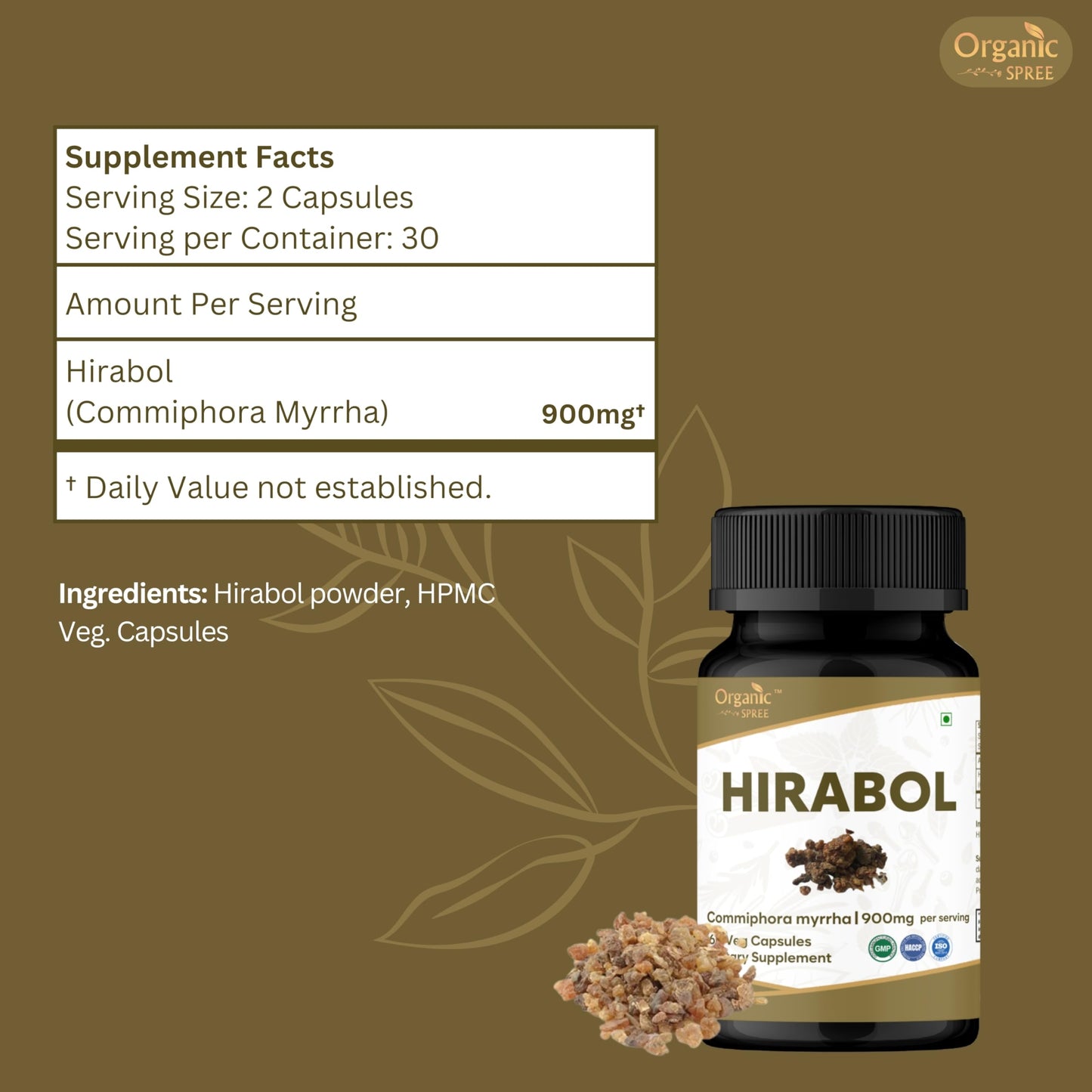 ORGANIC SPREE Hirabol Commiphora Myrrha 120 Capsules