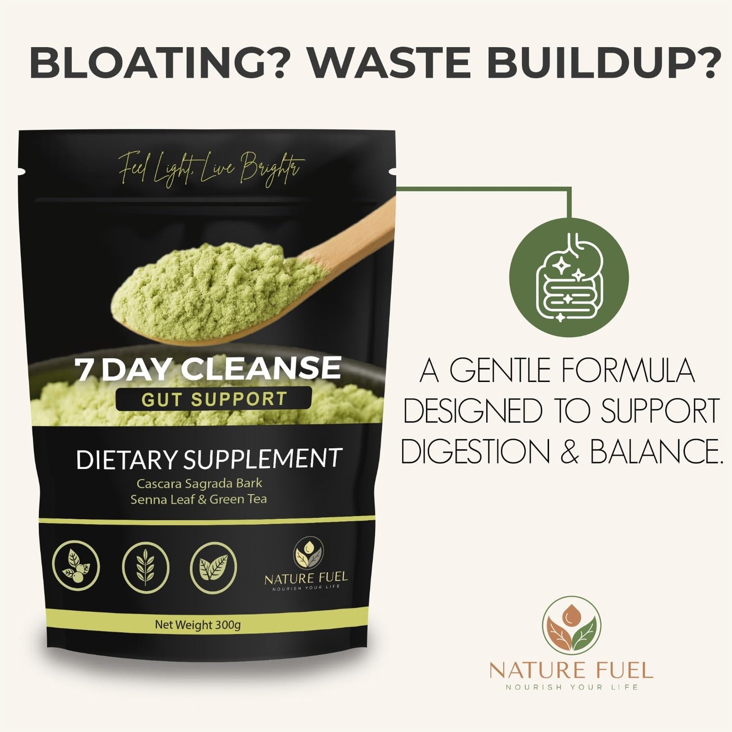 Generic Nätur Fuel 7 Day Cleanse Natural Digestive Cleanse Supplement - Vanilla Flavor - 100% Organic Fiber for Gut Support & Cleanse, Cascara Sagrada and Senna Leaf Powder, 10.6 oz