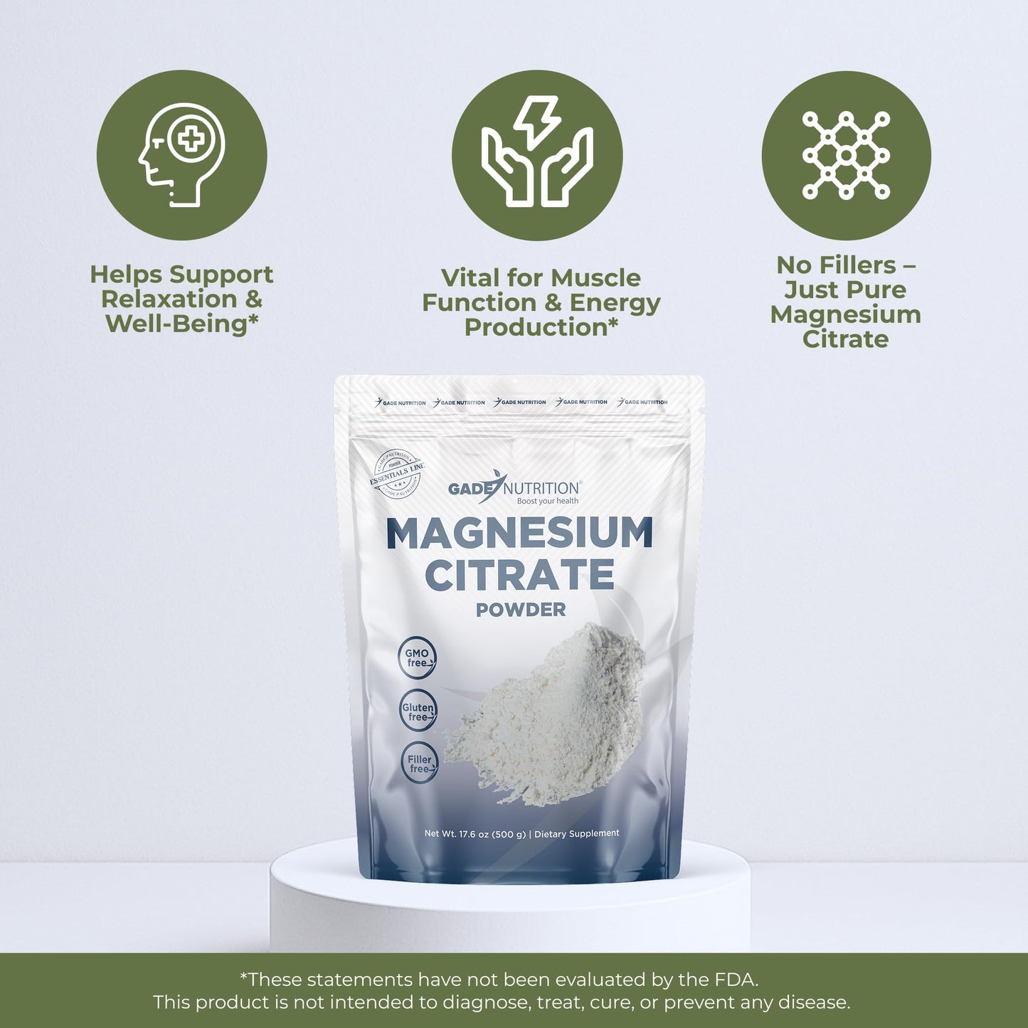 GADE NUTRITION Pure Magnesium Citrate Powder, 17.6 oz