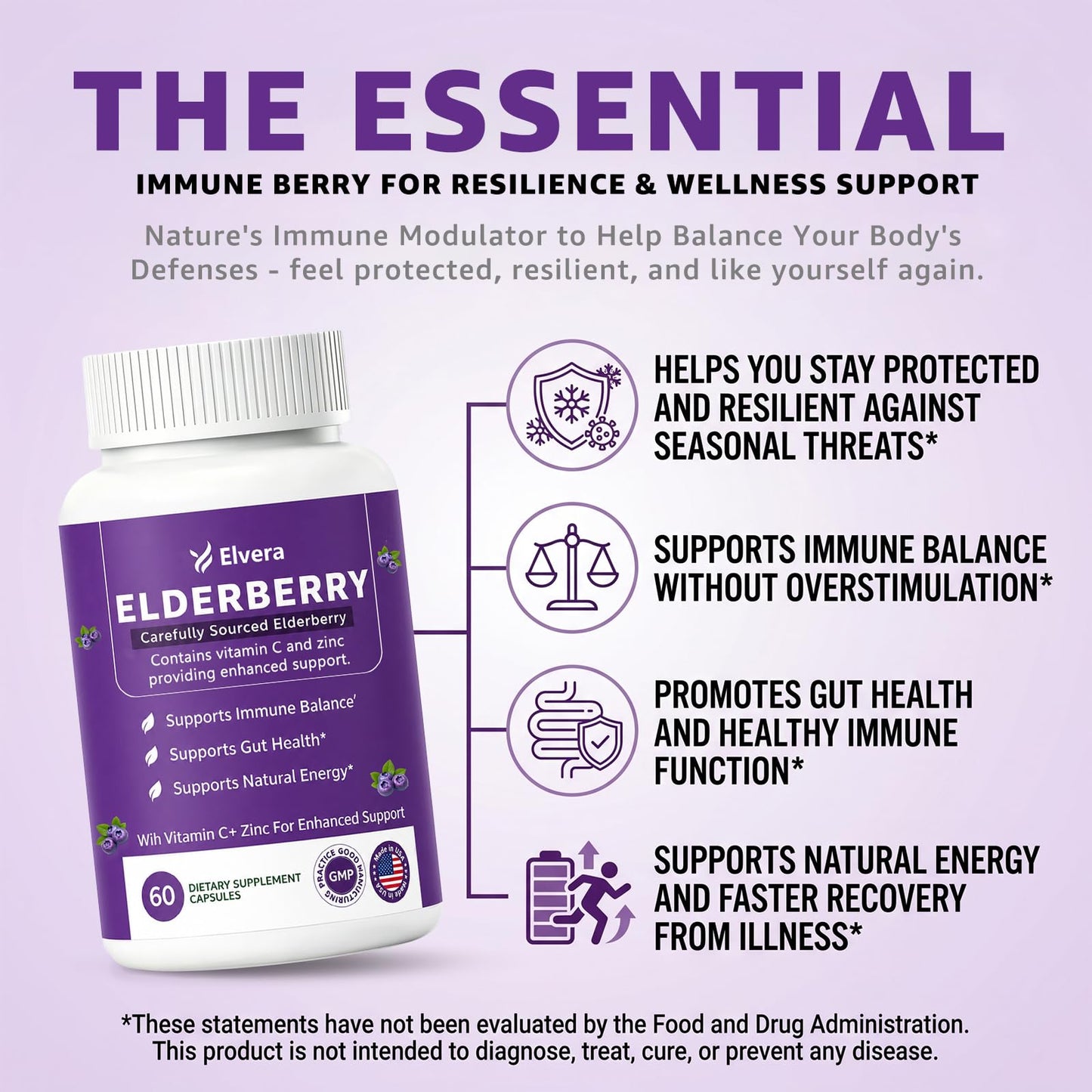VUXON Elvera Elderberry Gut Support Soft Capsules, 120 Count