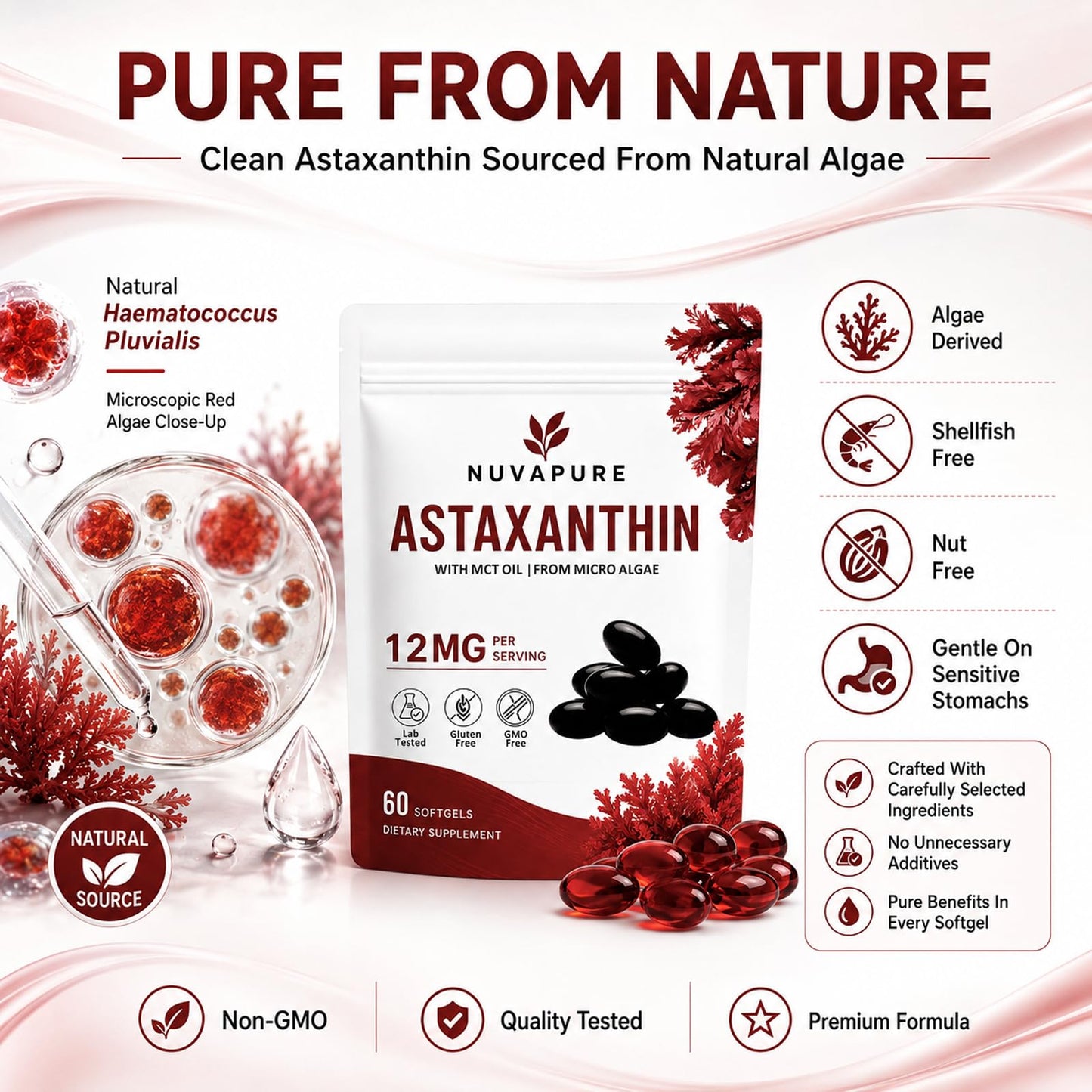 Heniqut NuvaPure Astaxanthin 12mg with MCT Oil Softgel 1 Count