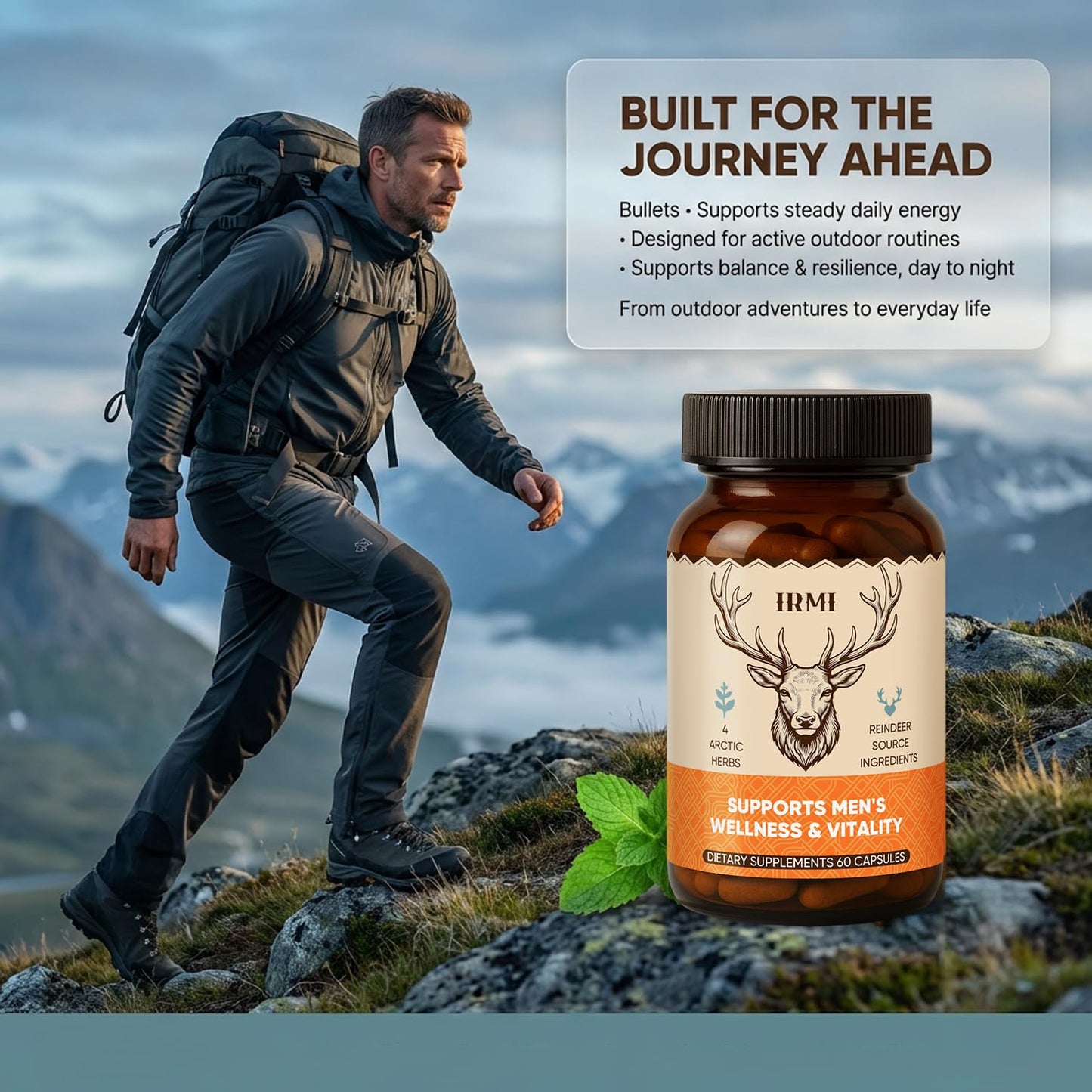 IRMI Reindeer Organ Supplements for Men, Arctic Herb & Reindeer Organ Complex, Daily Support for Energy & Stamina, 60 Capsules