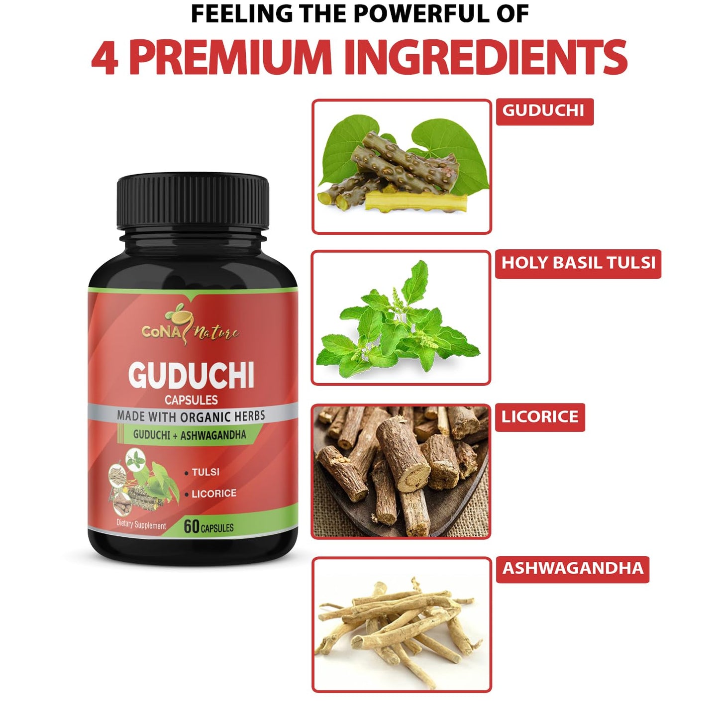 Cona Nature Organic Giloy Guduchi Extract Capsules 60 Count