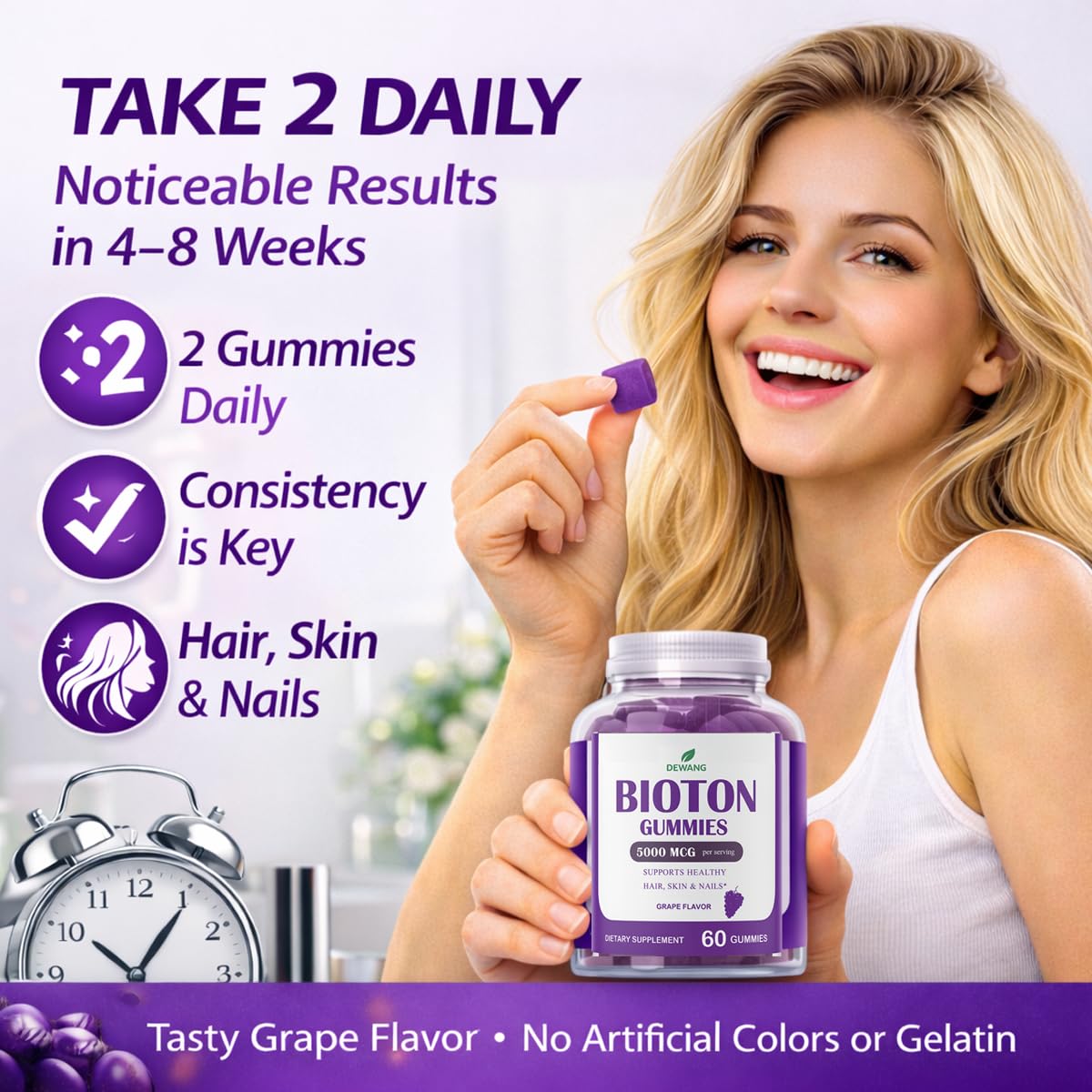 DEWANG Biotin Gummies 5000mcg, 60 Count