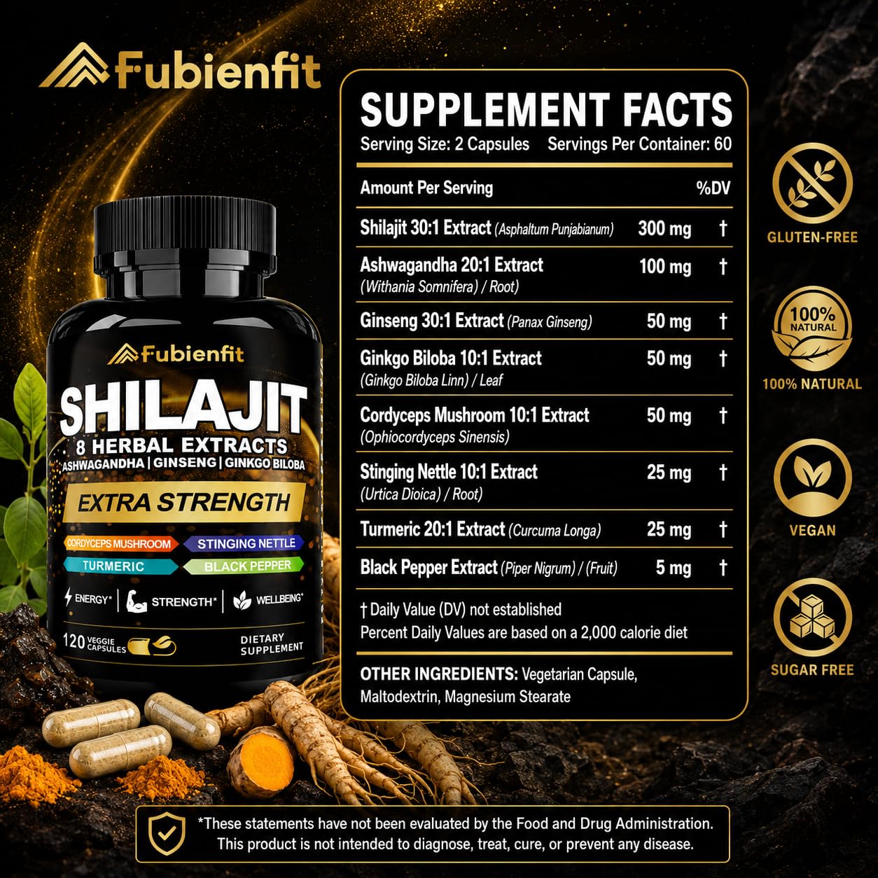SIAUWE Shilajit 30:1 Extract with Ashwagandha Capsules, 120 Count