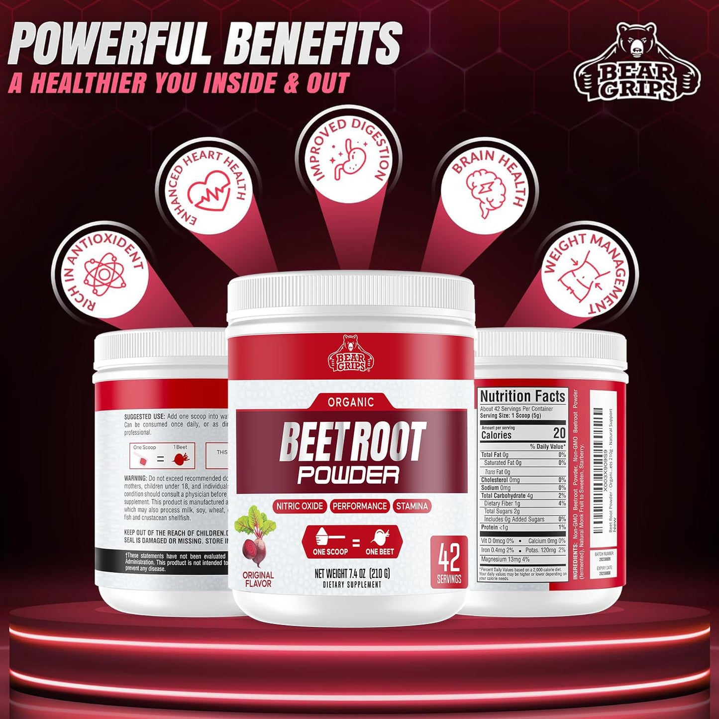 Bear Grips Beet Root Powder 7.4 Ounce