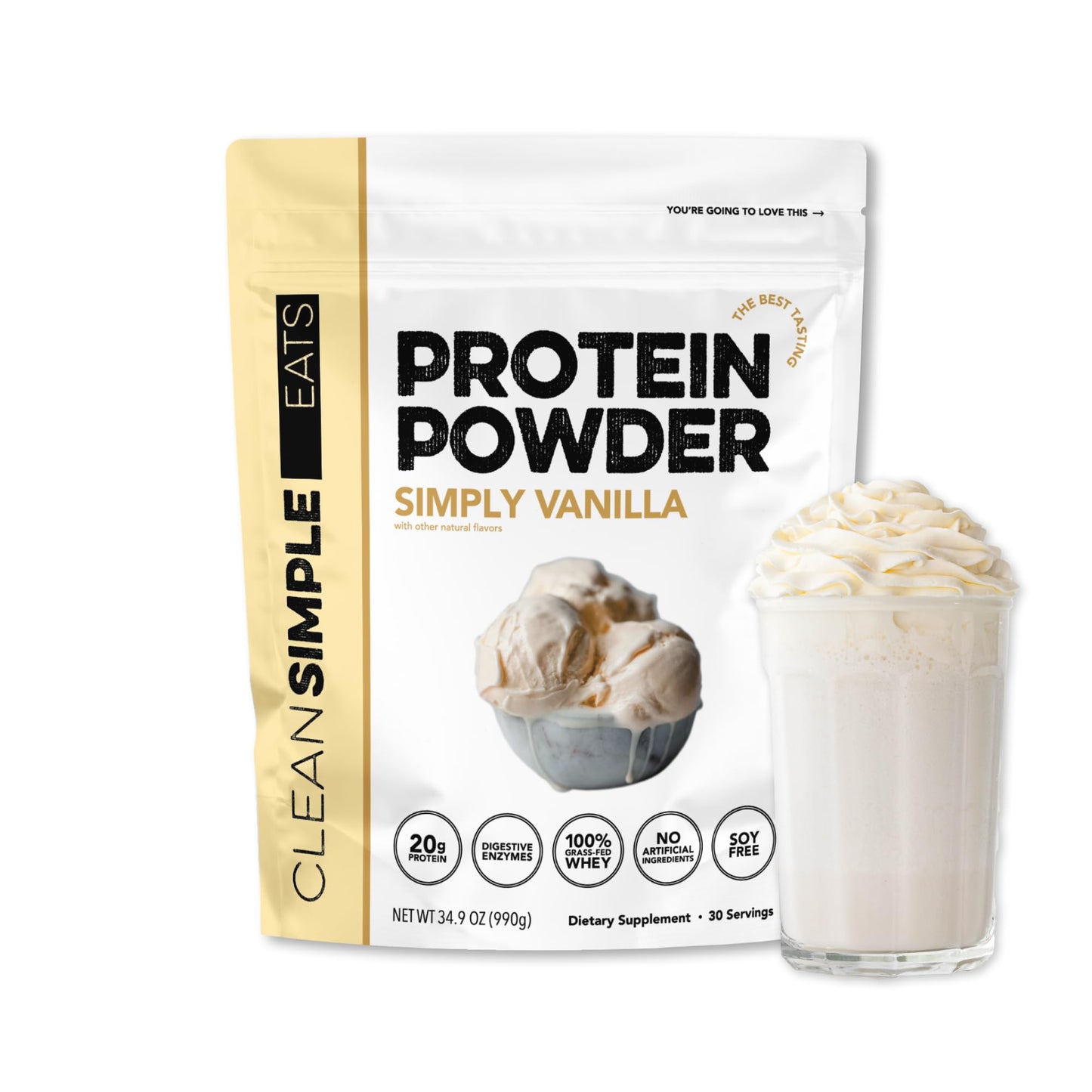 Clean Simple Eats Whey Protein Powder, Simply Vanilla Flavor, 30 Servings