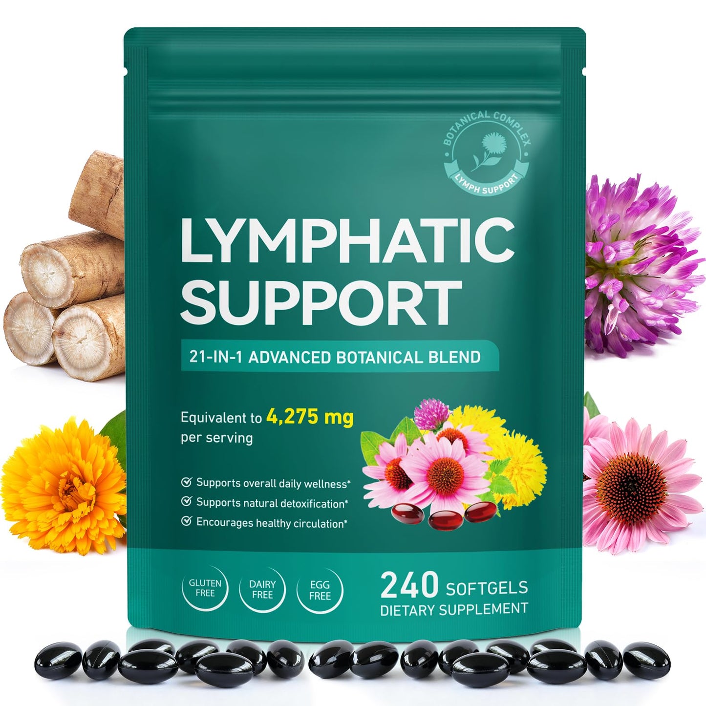 Ruduwu 21-in-1 Liposomal Lymphatic Drainage Supplement Softgels, 240 Count