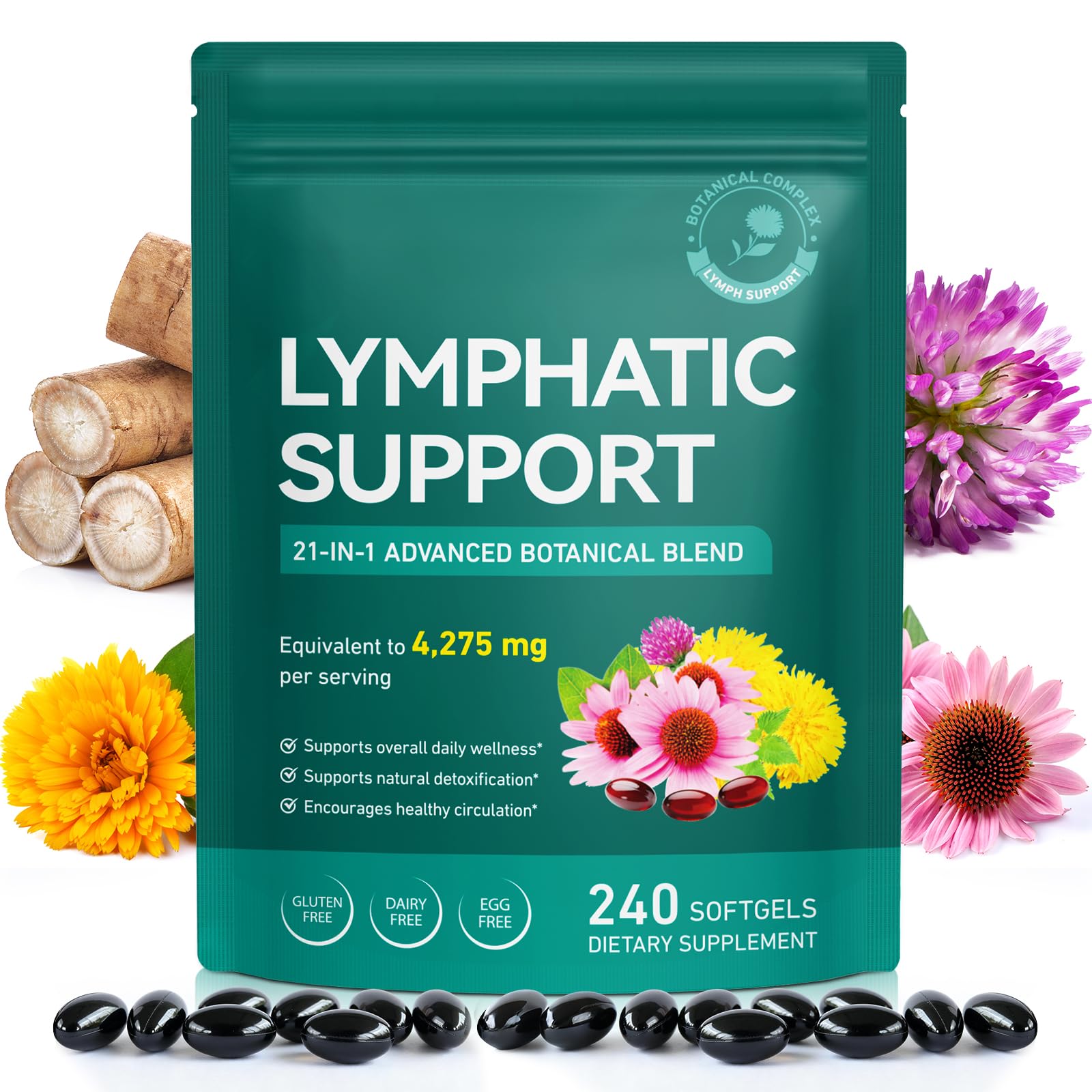 Ruduwu 21-in-1 Liposomal Lymphatic Drainage Supplement Softgels, 240 Count