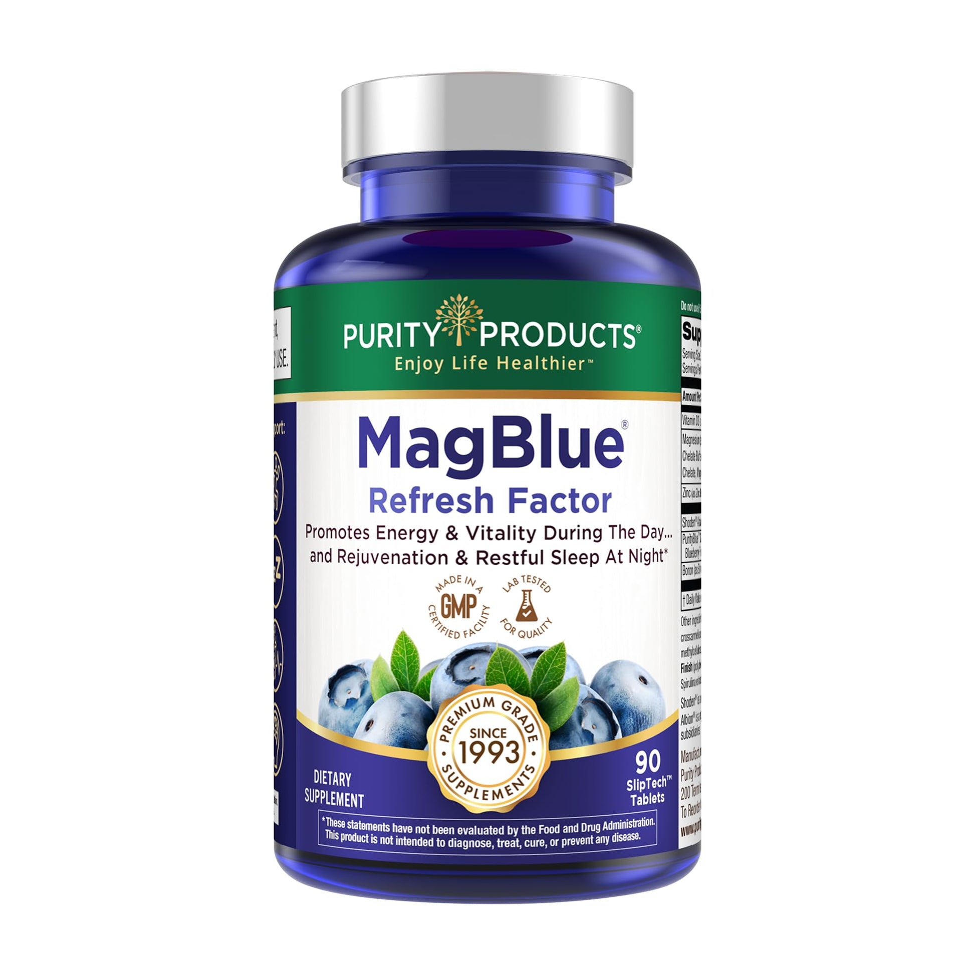 Purity Products MagBlue Refresh Factor Magnesium Bisglycinate + Shoden Ashwagandha Sleep, Stress Relief & Cortisol Support with Vitamin D3, Zinc & Boron, 90 Tablets