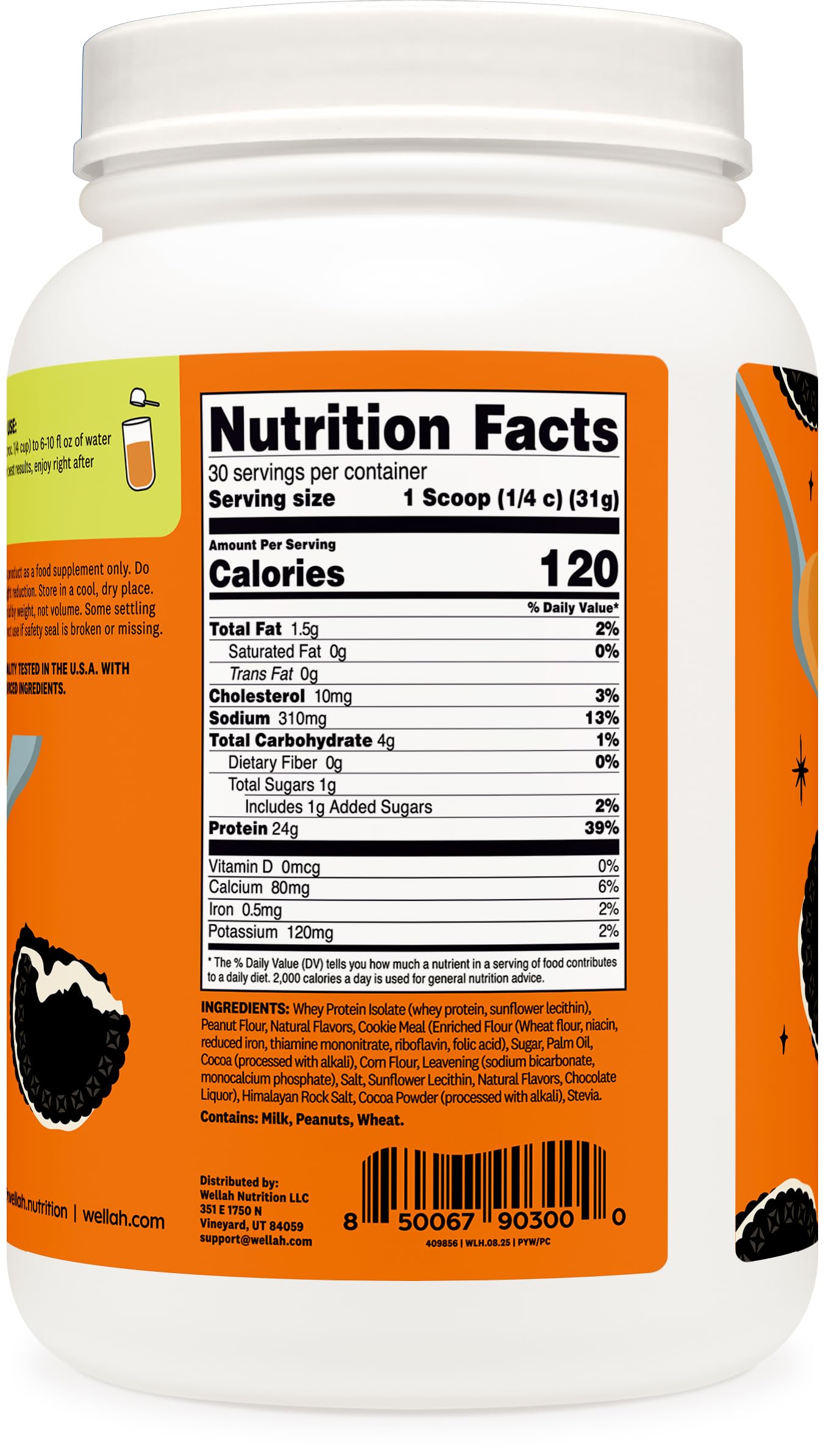 Wellah Grass-Fed Whey Protein Isolate Powder (Peanut Butter Cookie) 33.3 Servings