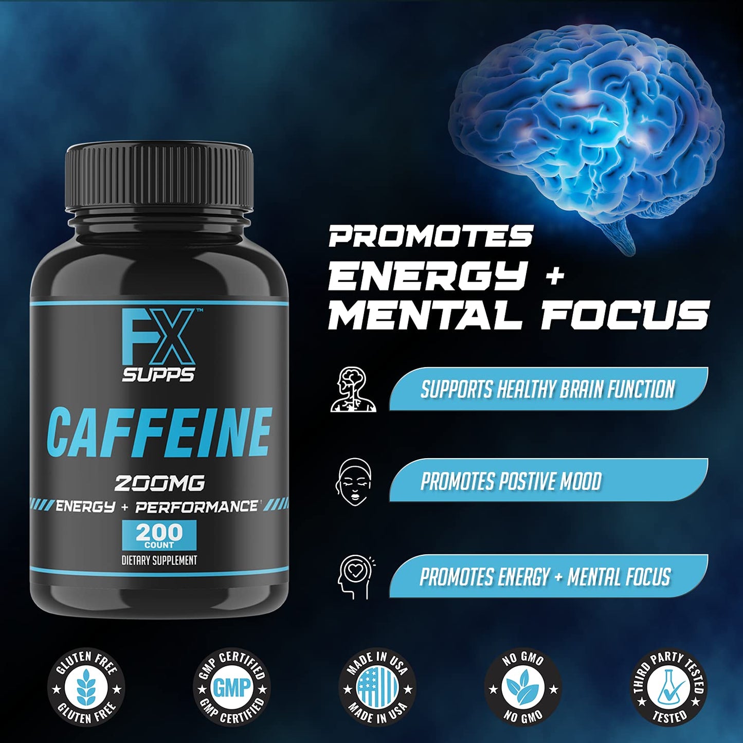 FXSUPPS Caffeine 200 mg Capsule, 400 Capsules