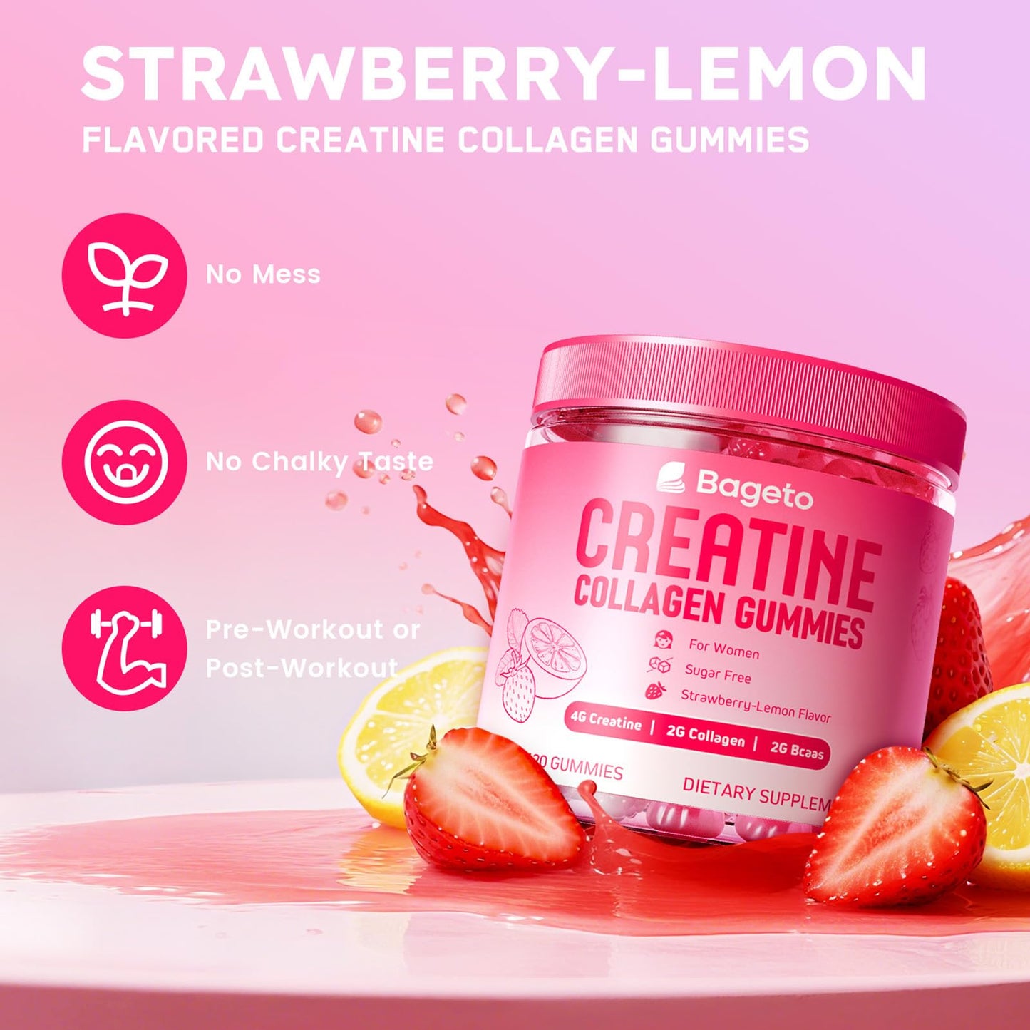 Bageto Creatine Monohydrate Gummies, 120 Count