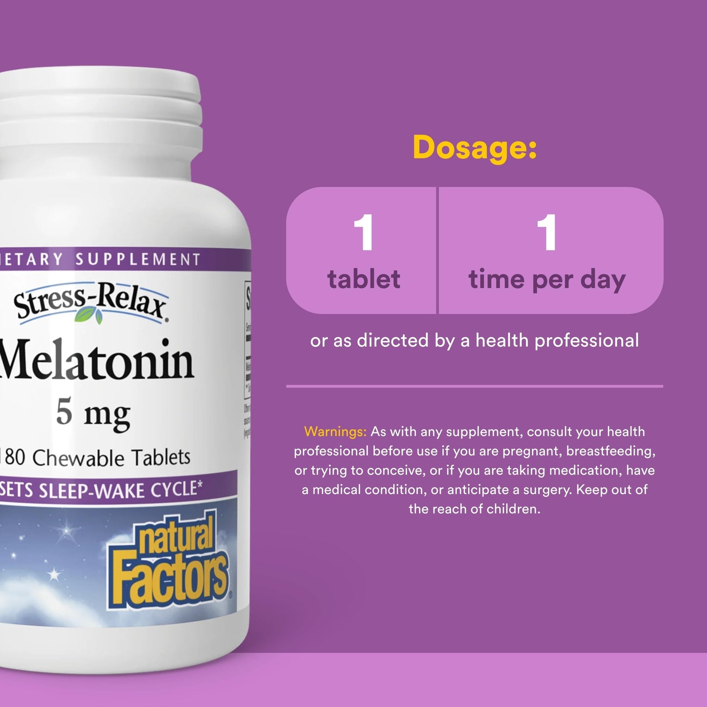Natural Factors Stress-Relax Melatonin 5 mg Tablet, 180 Tablets