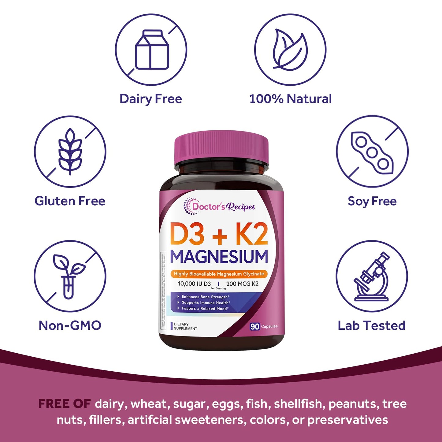 Doctor's Recipes D3+K2+Magnesium Capsules 90 Capsules