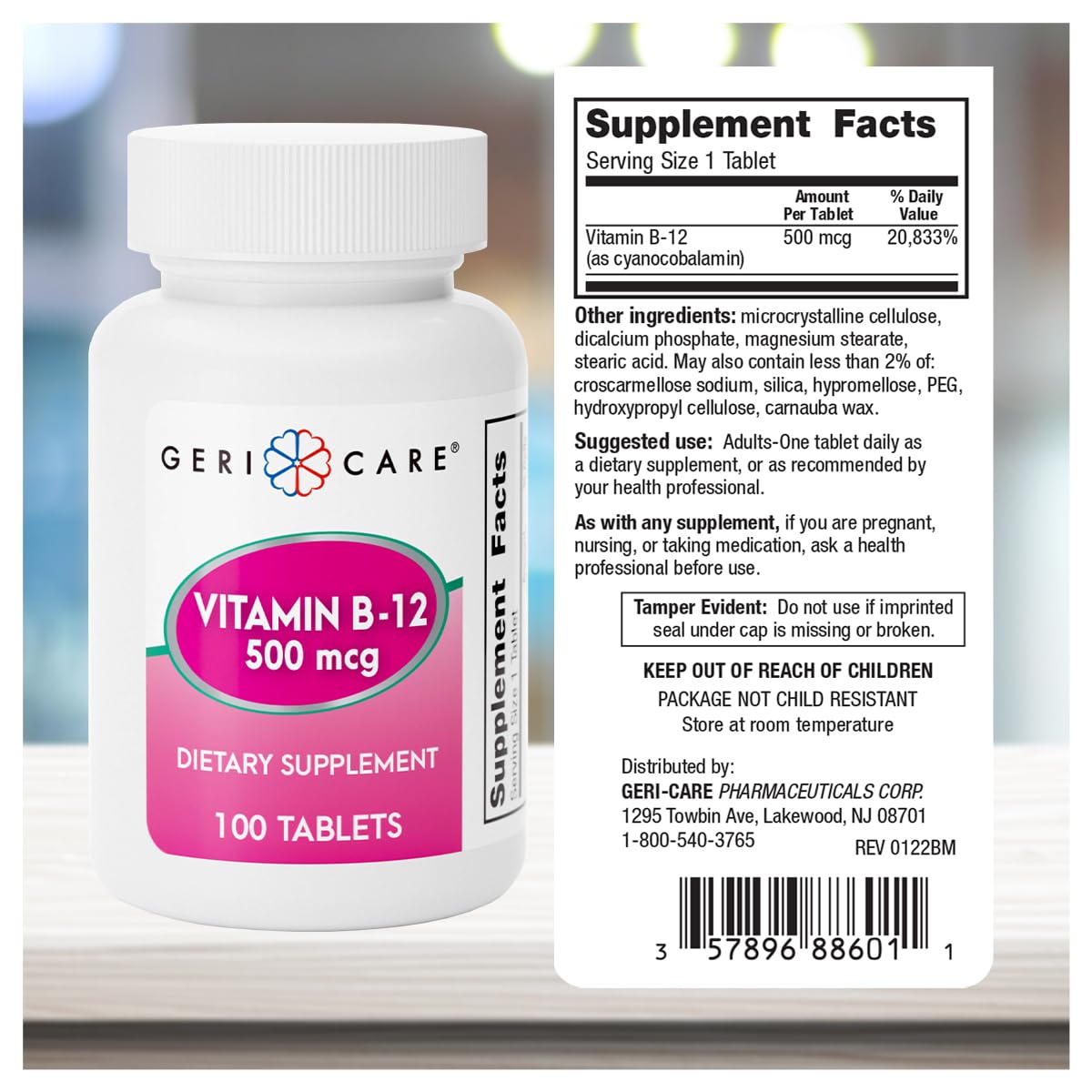 GeriCare Vitamin B-12 500mcg Tablets, 100 Count