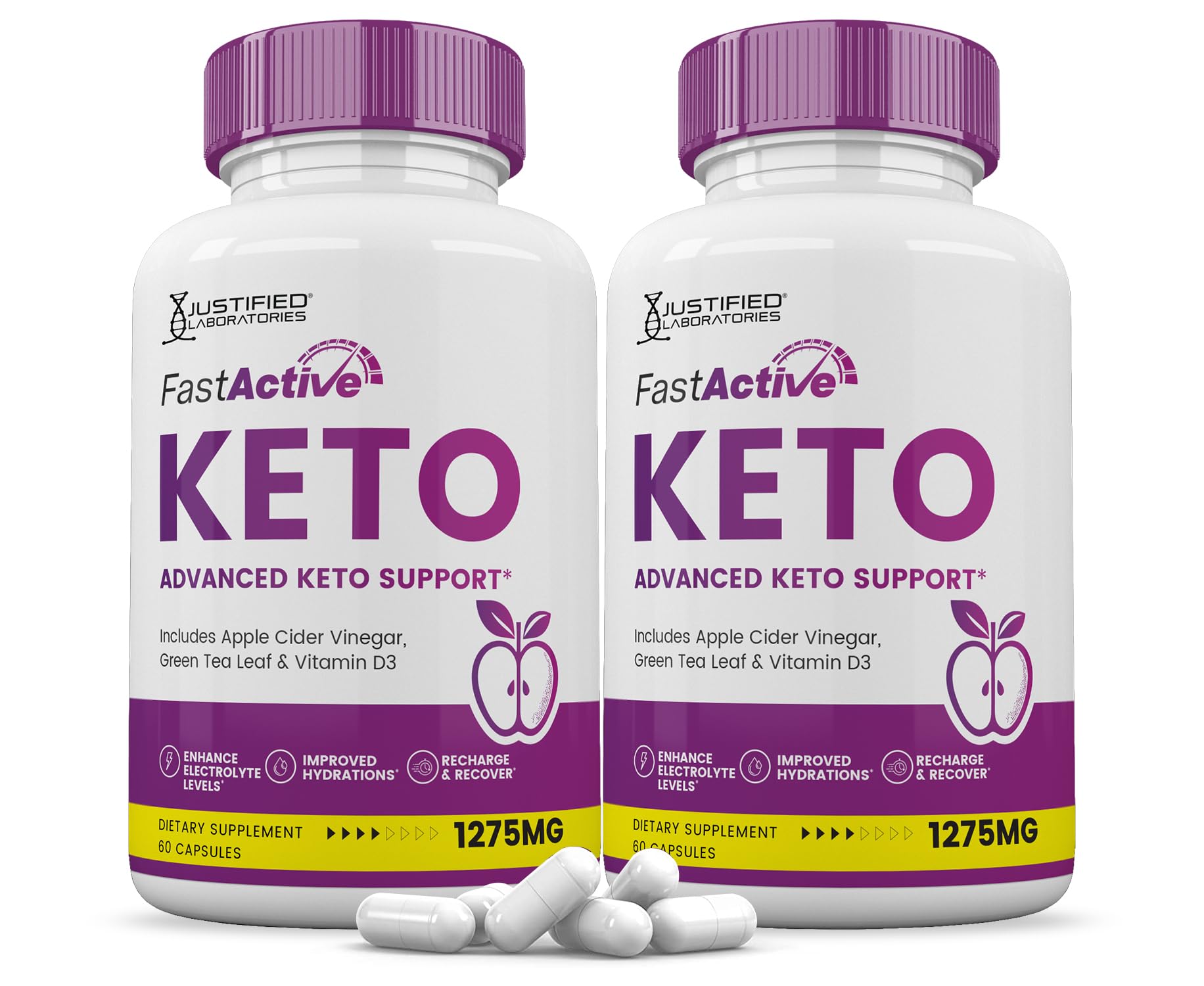 Justified Laboratories Fast Active Keto ACV Pills 1275mg Keto Support Blend Capsules 120 Count
