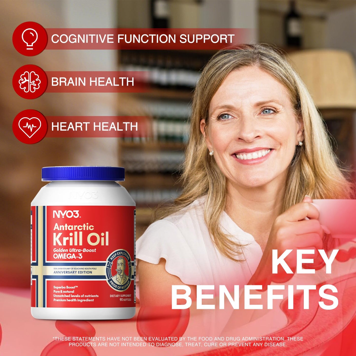 NYO3 1500mg Krill Oil Omega-3 Supplement Softgels 90 Count