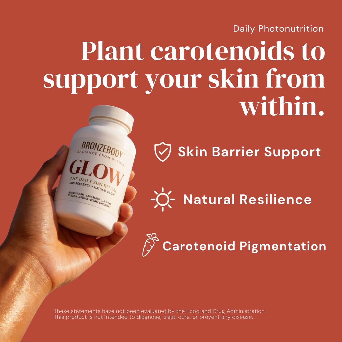 Bronzebody Glow Daily Photonutrition Skin Supplement, 5 Carotenoids, Capsules, 90 Count