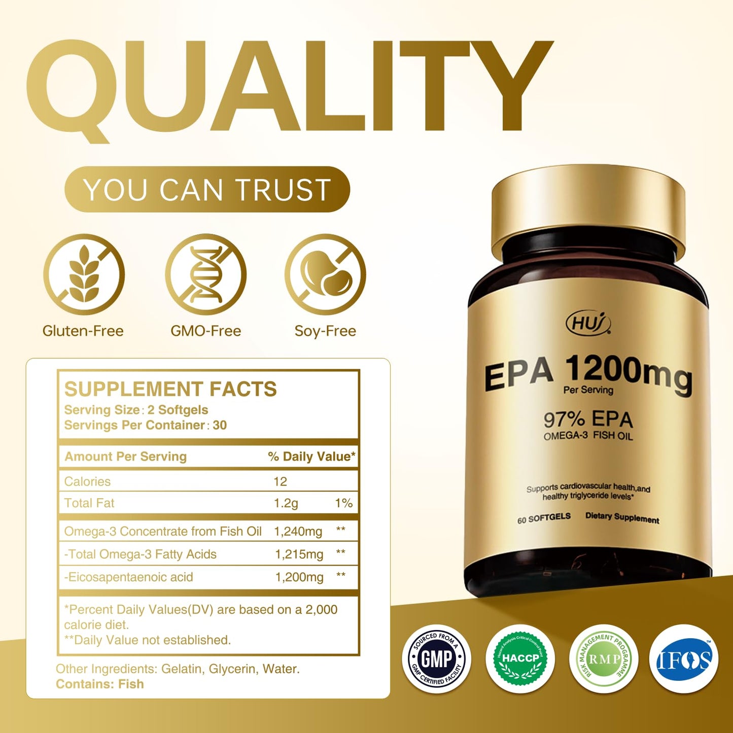 HUJ 97% EPA Omega-3 Fish Oil, 60 Softgels