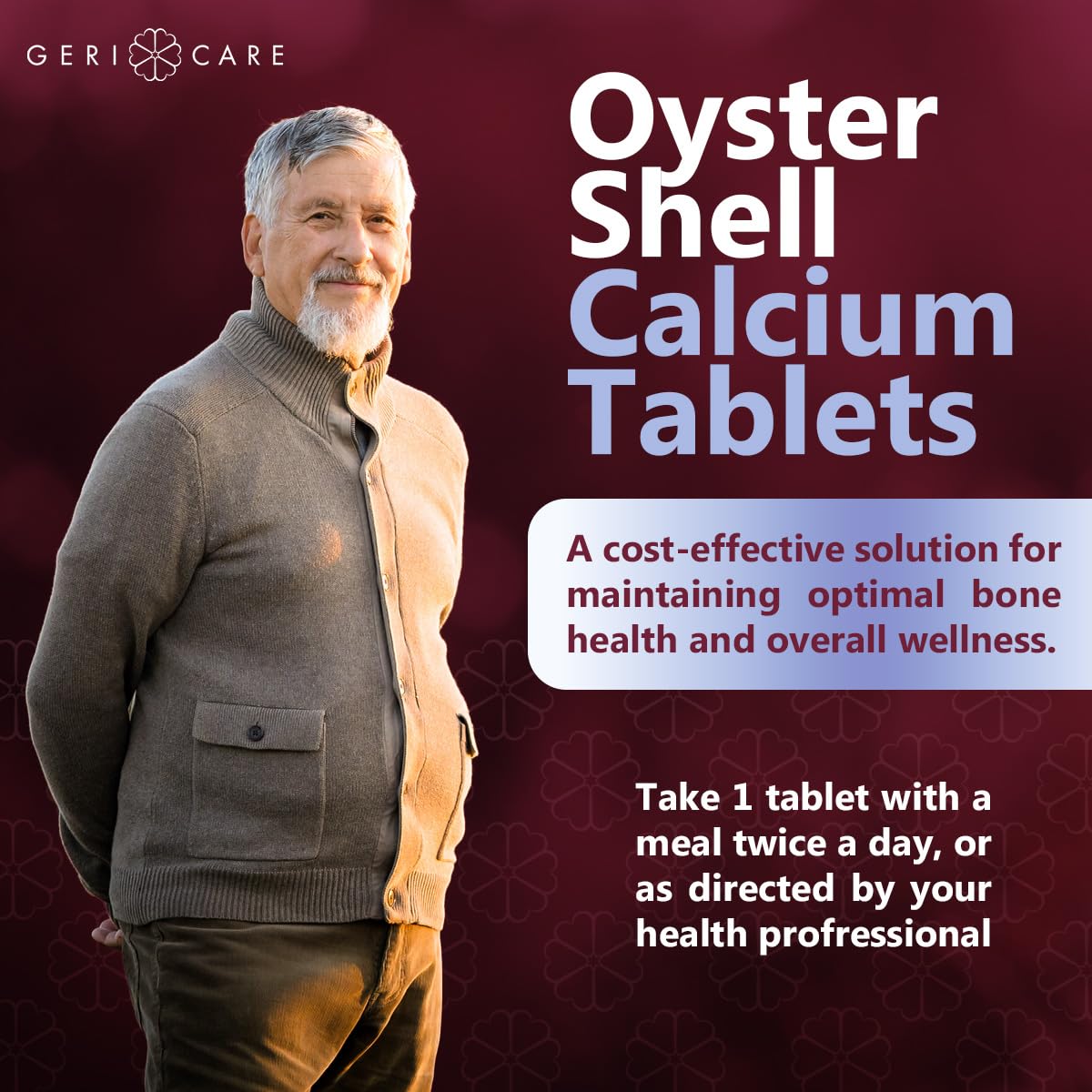 GeriCare Oyster Shell Calcium 500mg + Vitamin D Tablet, 1000 Count