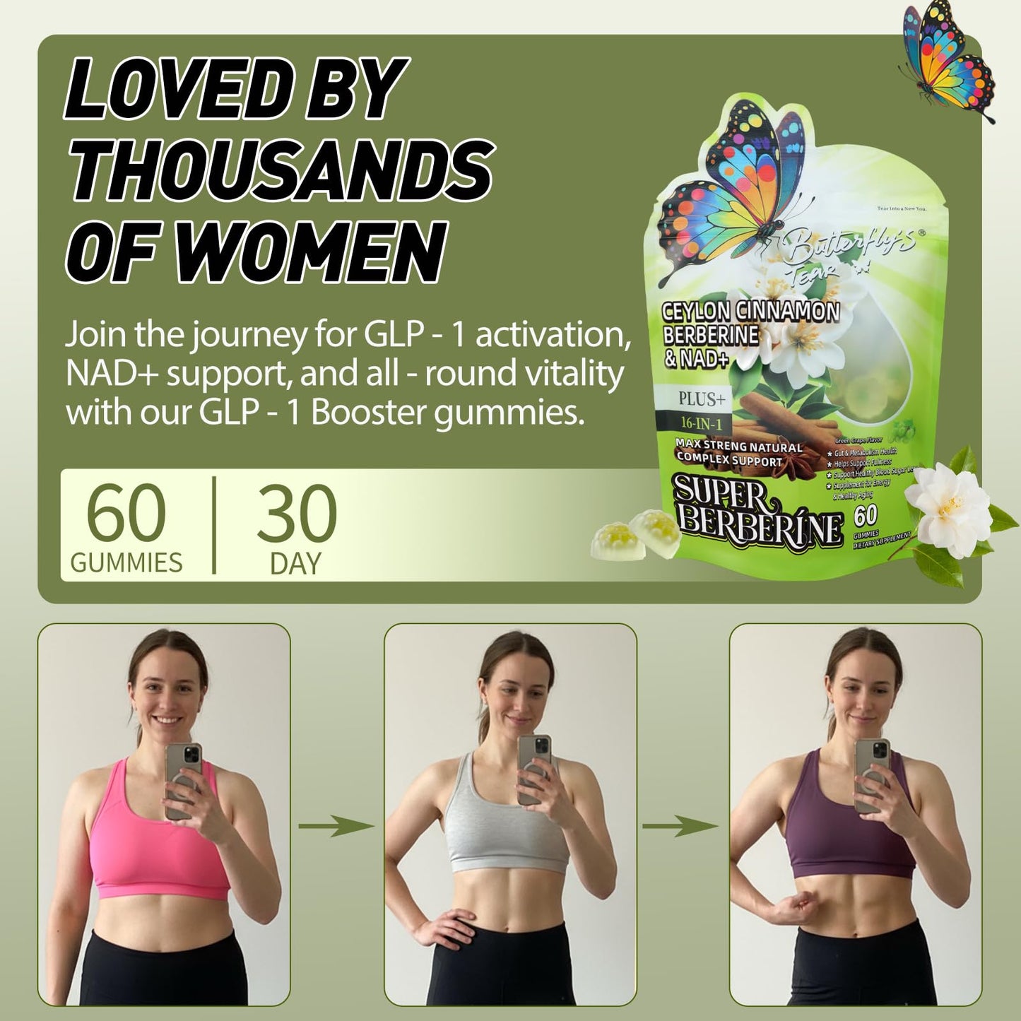BUTTERFLY'S TEAR Berberine Supplement Gummies, 120 Gummies