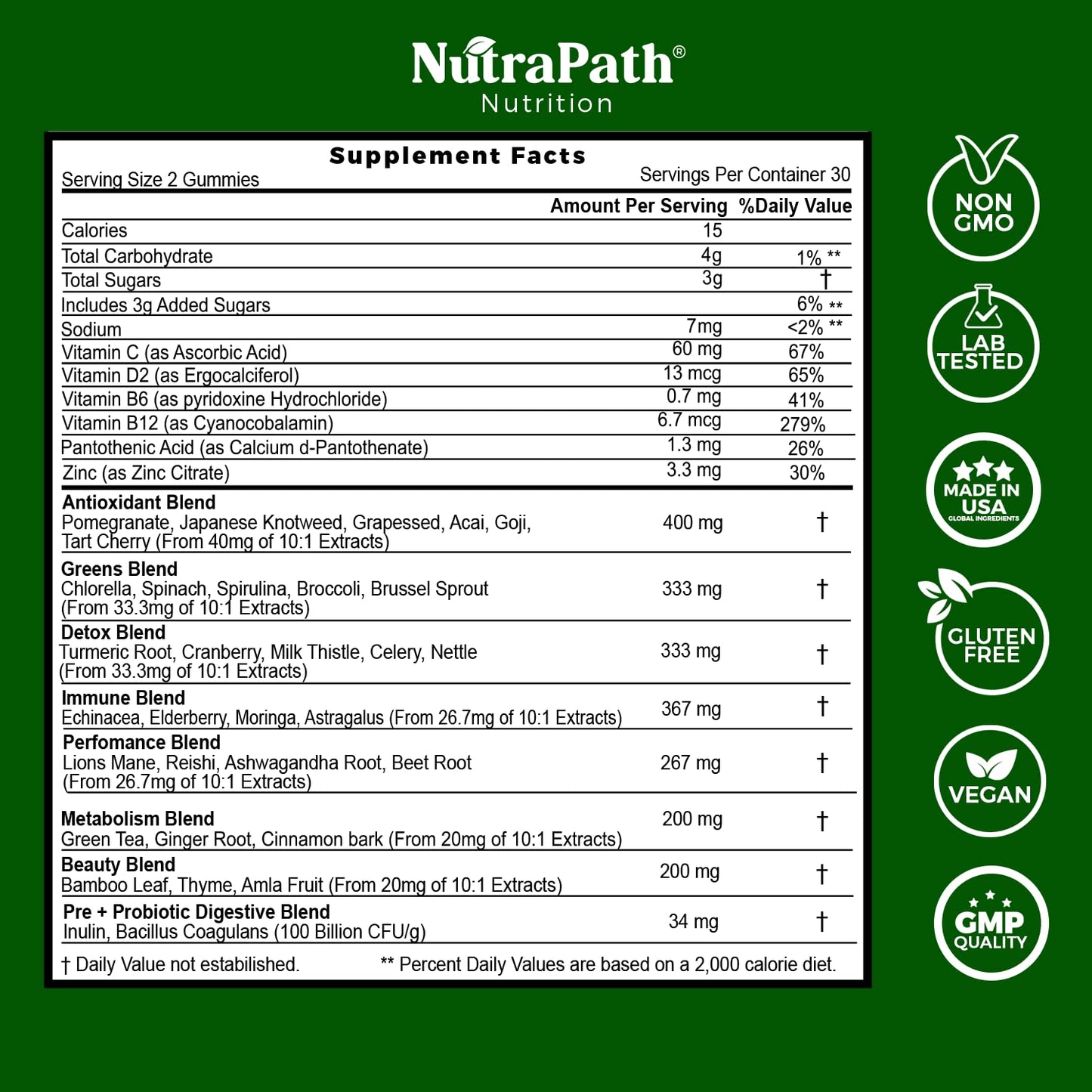 NutraPath Superfood Daily Greens Gummies 60 Count