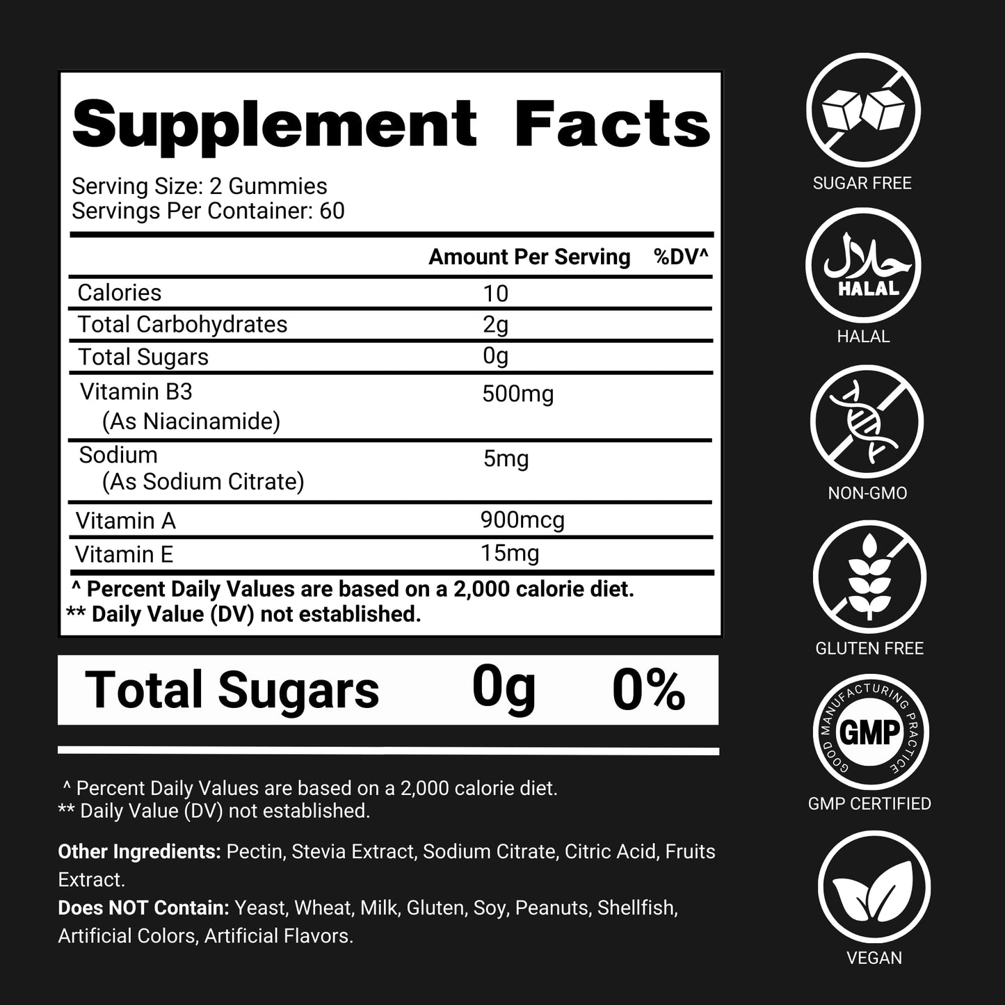 Premium Select Nutrition Vitamin B3 Gummies Niacinamide 500mg – 120 Vegan Gummies