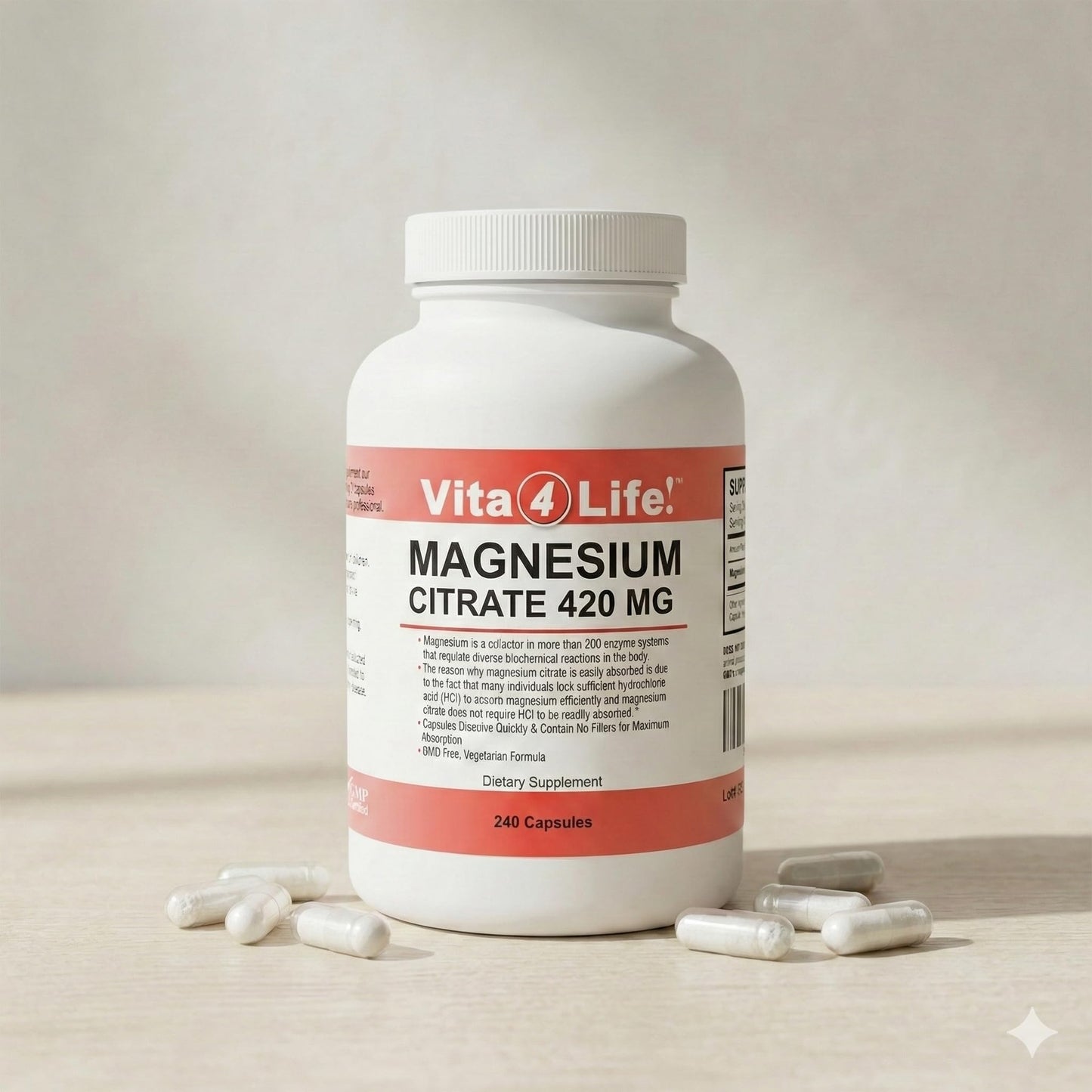 Vita4Life Magnesium Citrate High Absorption Capsules 240 Count